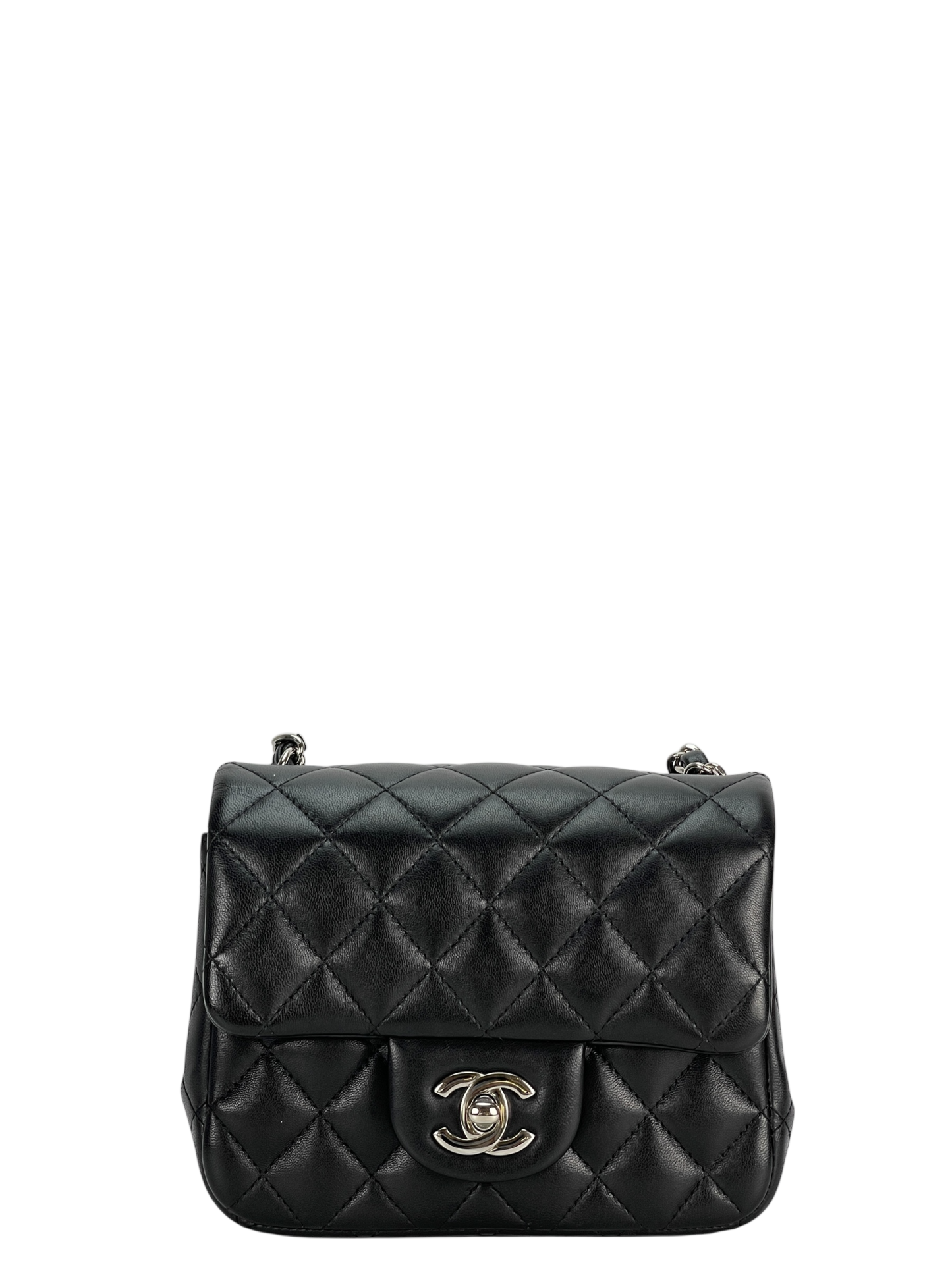 CHANEL - Black Quilted Lambskin Mini Square Classic Flap Bag