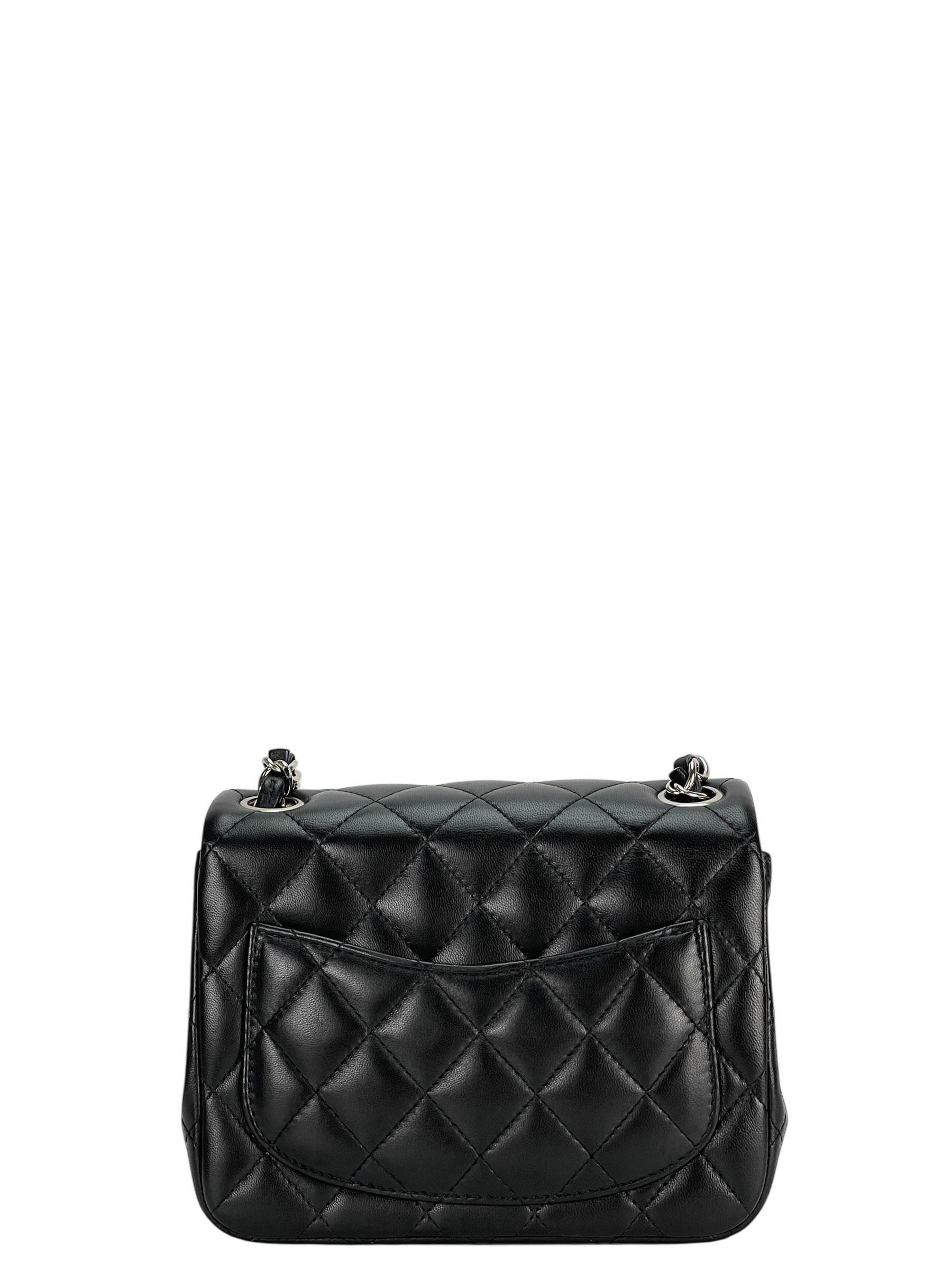 CHANEL - Black Quilted Lambskin Mini Square Classic Flap Bag