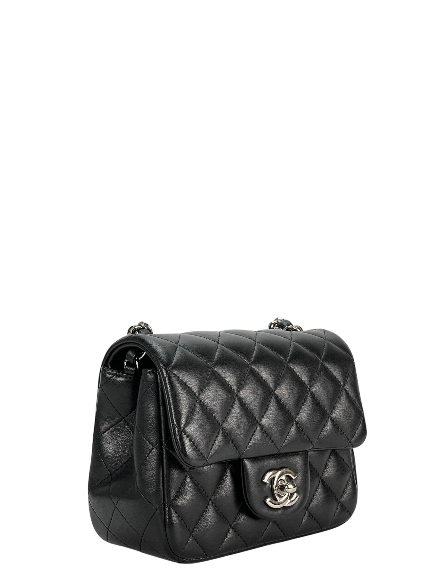 CHANEL - Black Quilted Lambskin Mini Square Classic Flap Bag