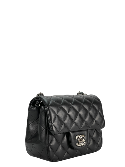 CHANEL - Black Quilted Lambskin Mini Square Classic Flap Bag