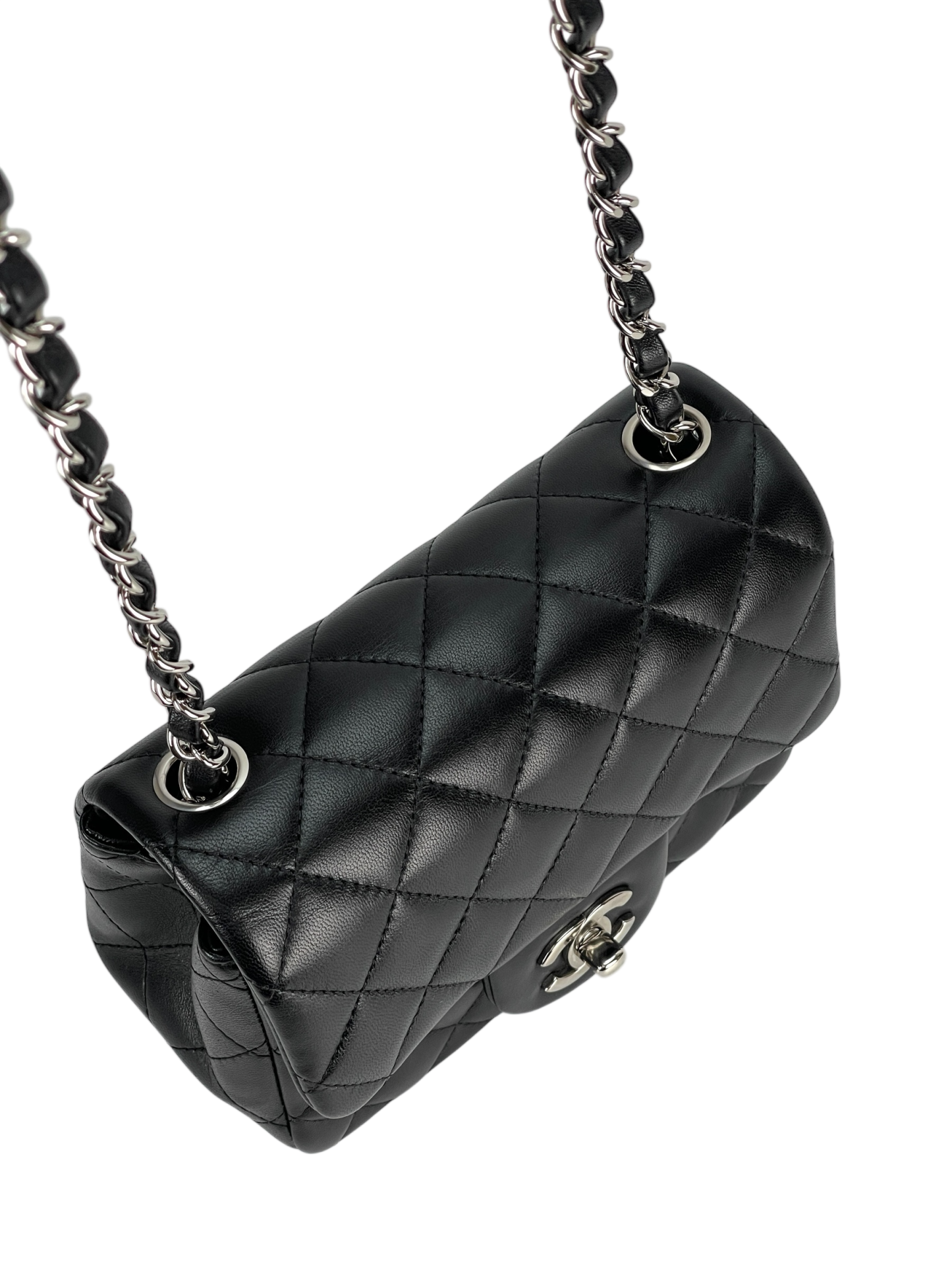 CHANEL - Black Quilted Lambskin Mini Square Classic Flap Bag