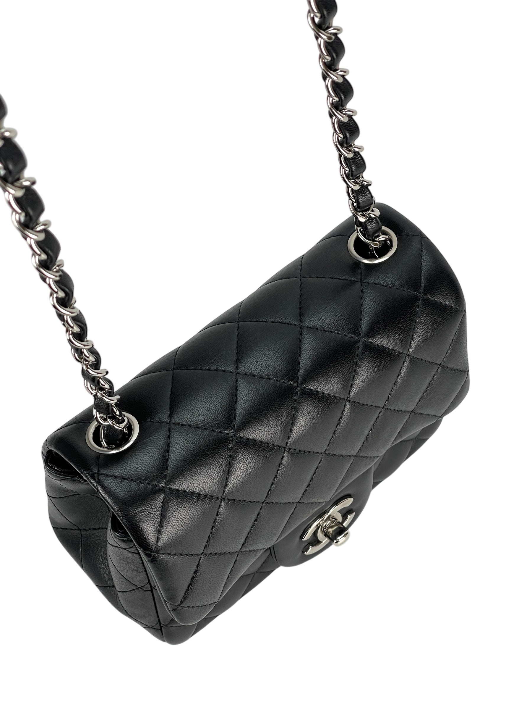 CHANEL - Black Quilted Lambskin Mini Square Classic Flap Bag