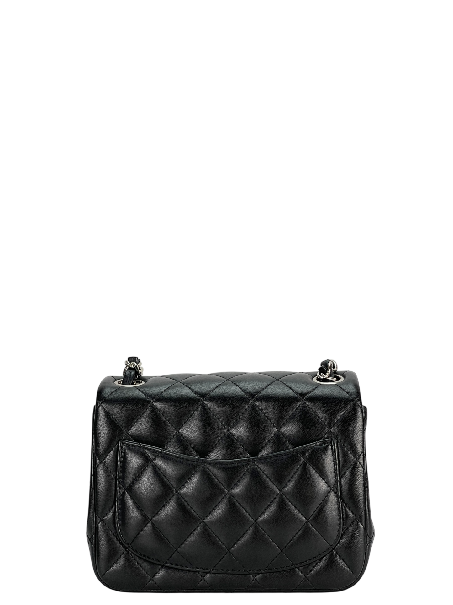 CHANEL - Black Quilted Lambskin Mini Square Classic Flap Bag