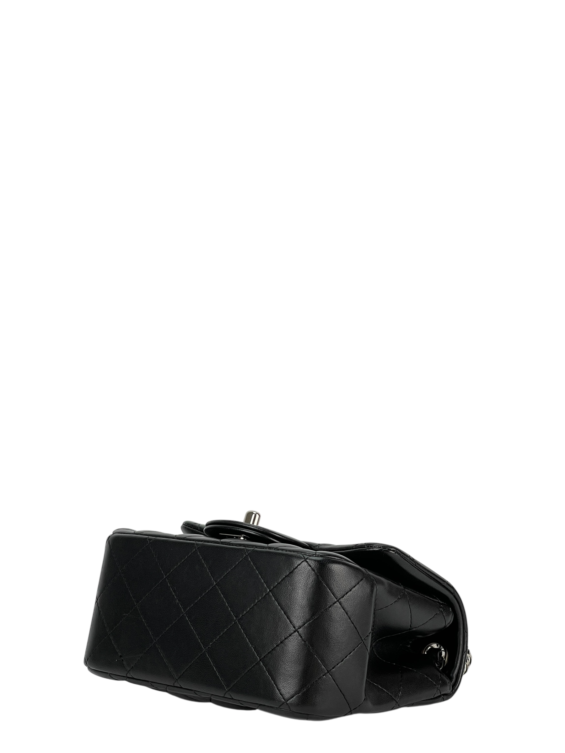 CHANEL - Black Quilted Lambskin Mini Square Classic Flap Bag