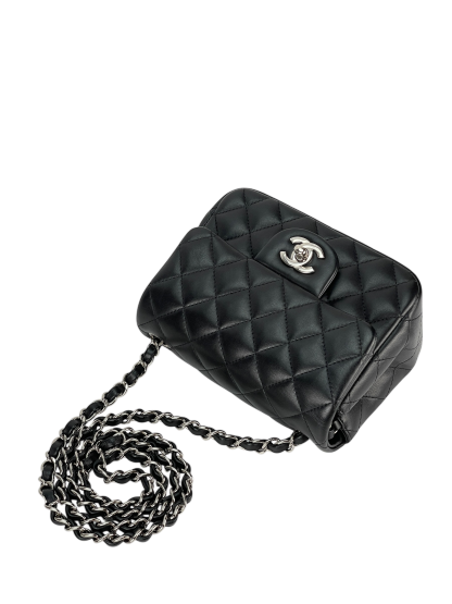 CHANEL - Black Quilted Lambskin Mini Square Classic Flap Bag