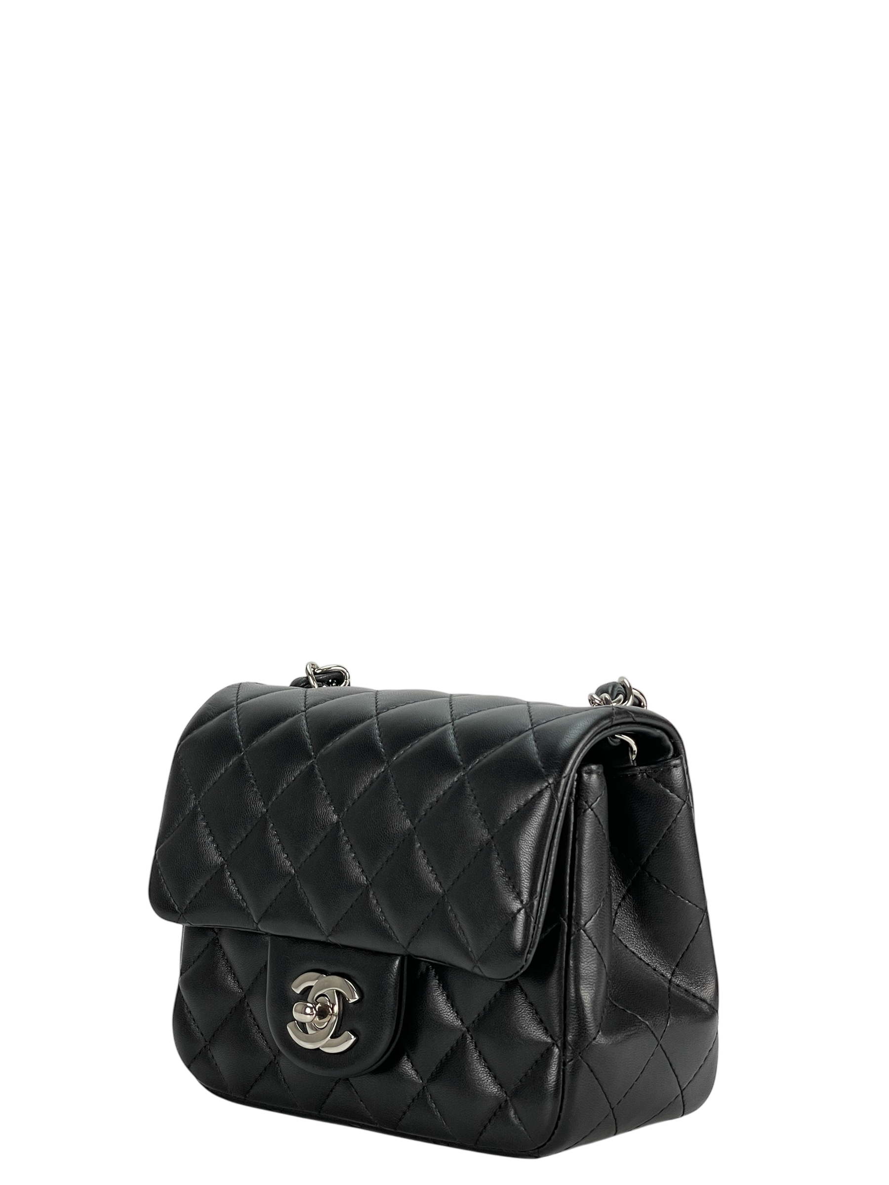 CHANEL - Black Quilted Lambskin Mini Square Classic Flap Bag