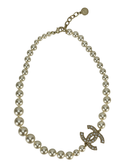 CHANEL - 21B Coco Mark Gold Pearl Short Necklace