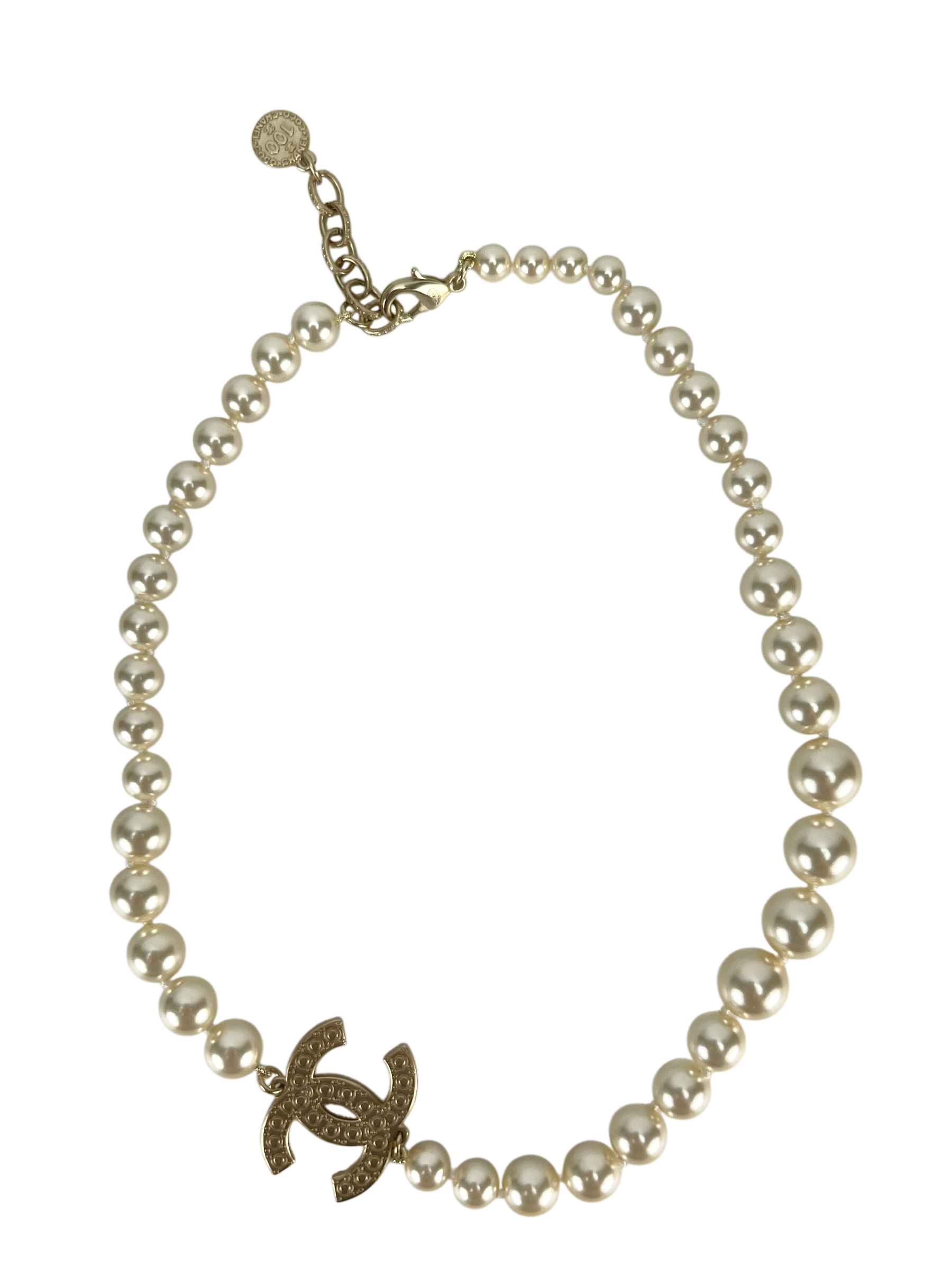 CHANEL - 21B Coco Mark Gold Pearl Short Necklace