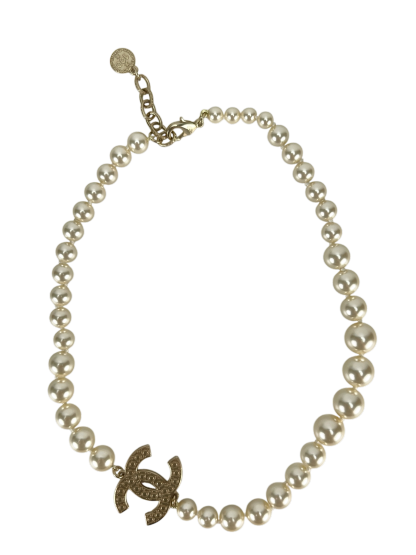 CHANEL - 21B Coco Mark Gold Pearl Short Necklace