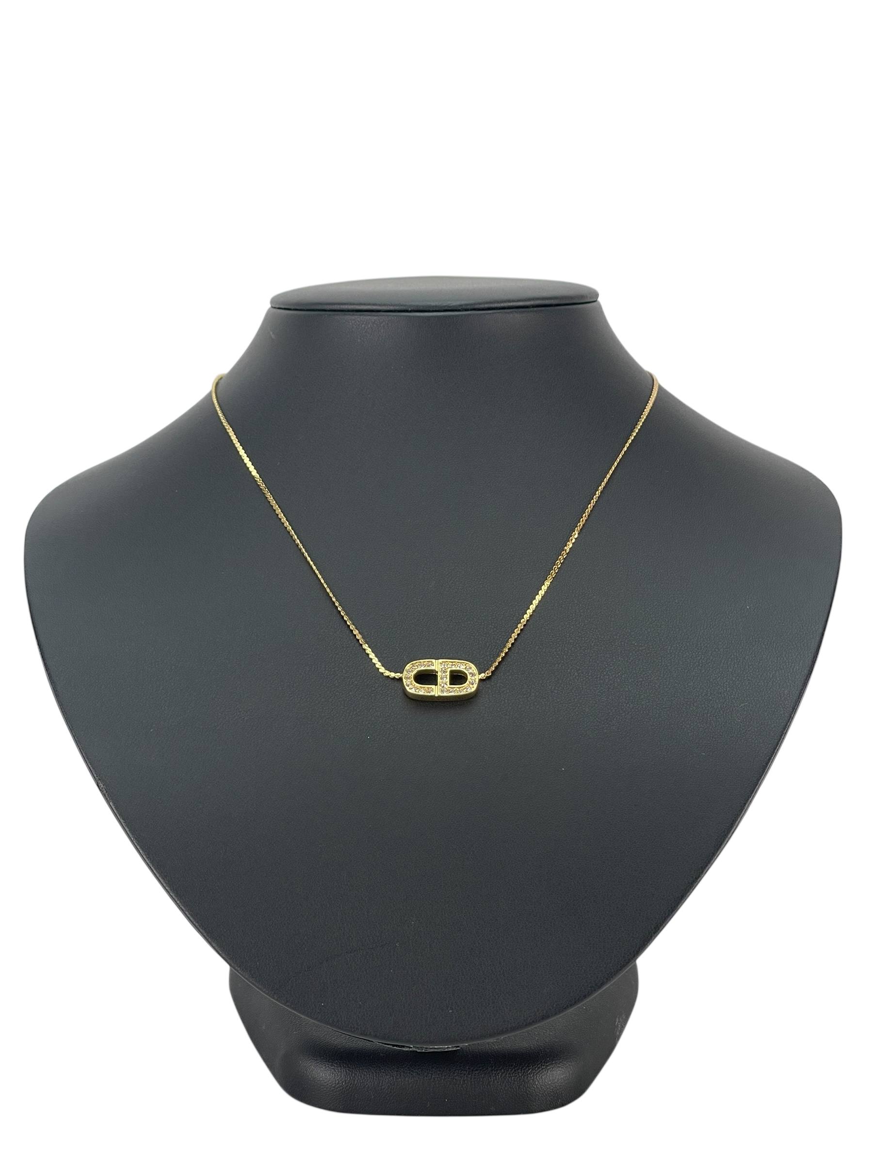 CHRISTIAN DIOR - Gold Rhinestone CD Logo Necklace