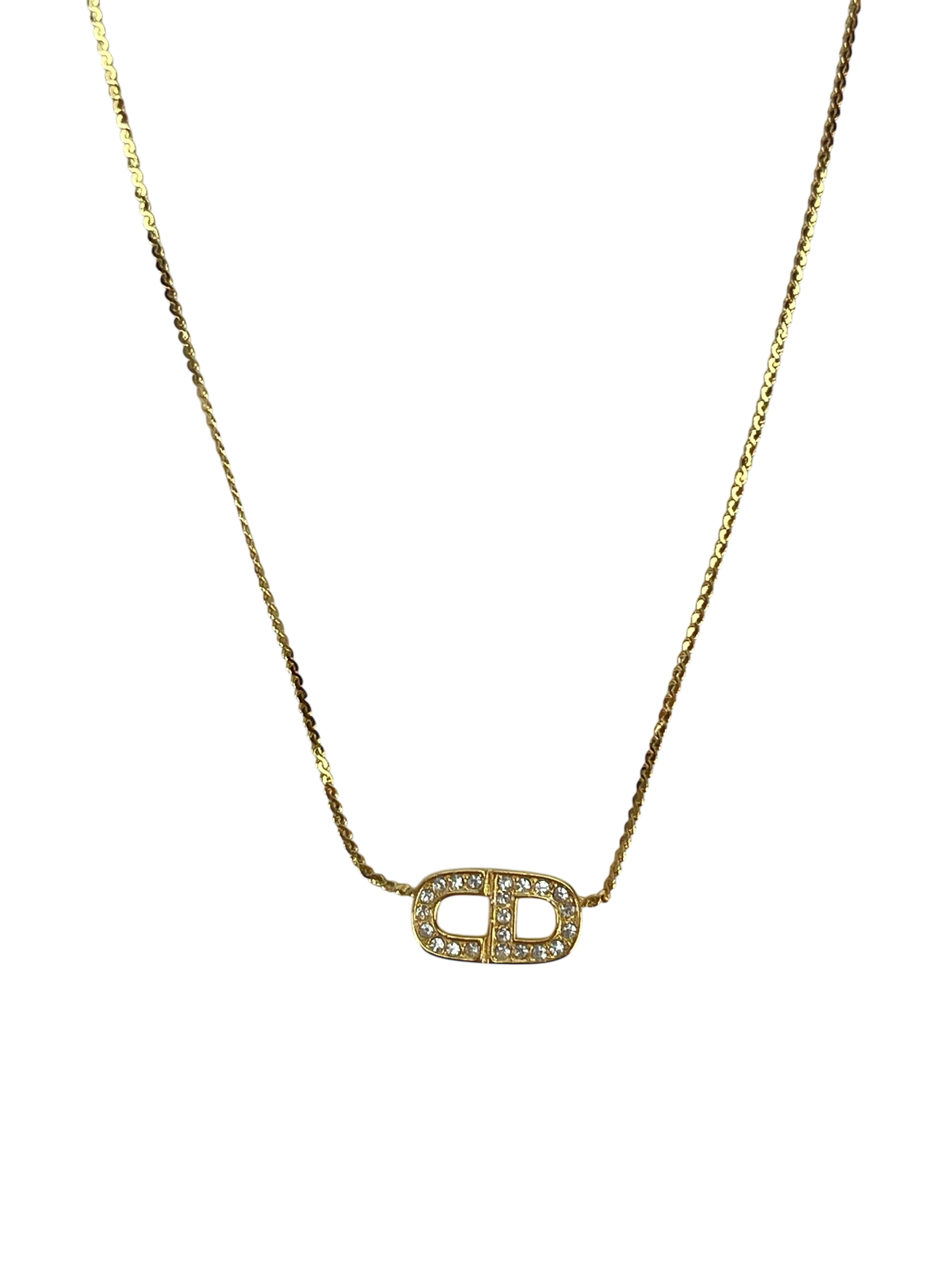 CHRISTIAN DIOR - Gold Rhinestone CD Logo Necklace
