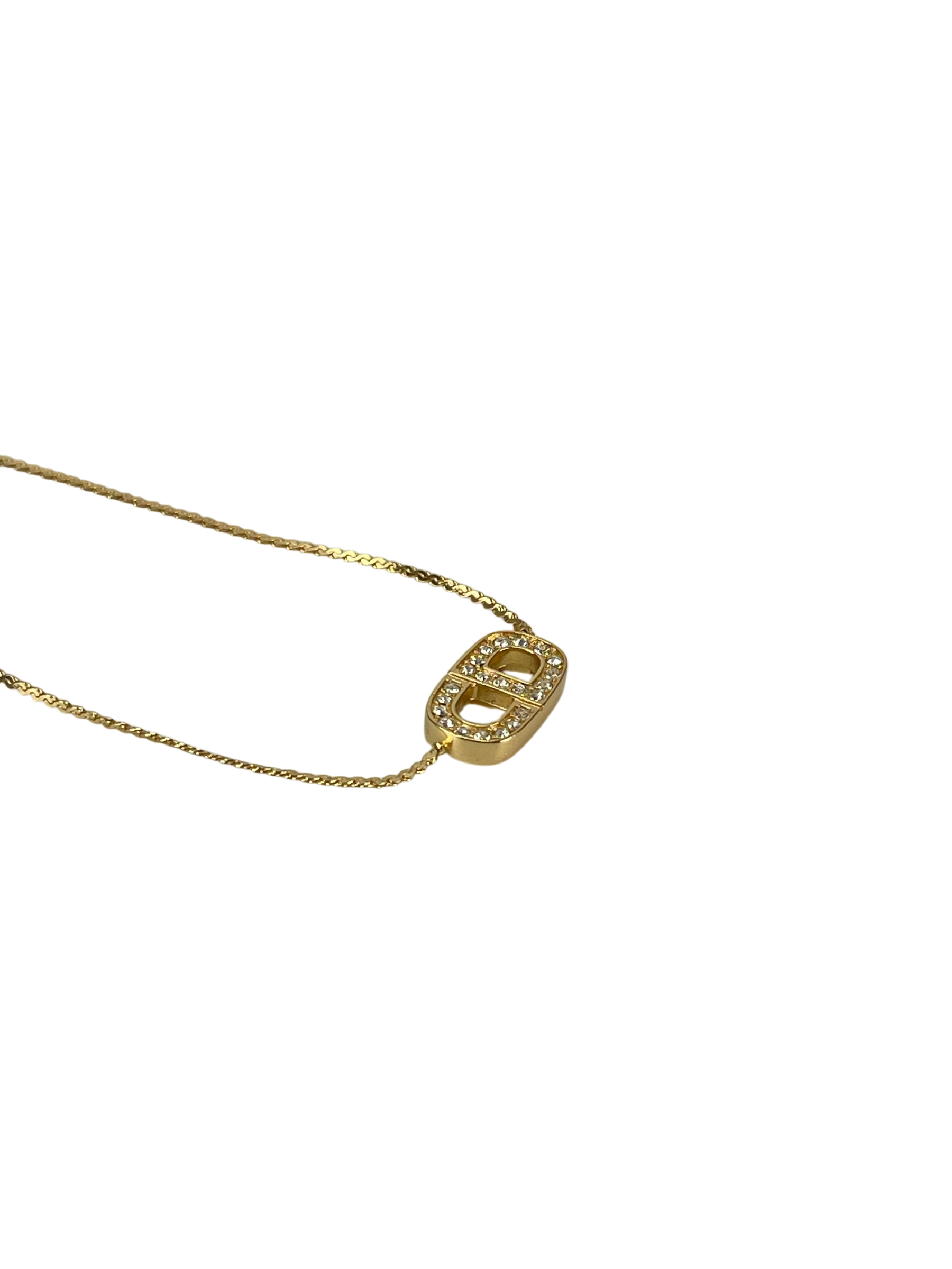 CHRISTIAN DIOR - Gold Rhinestone CD Logo Necklace