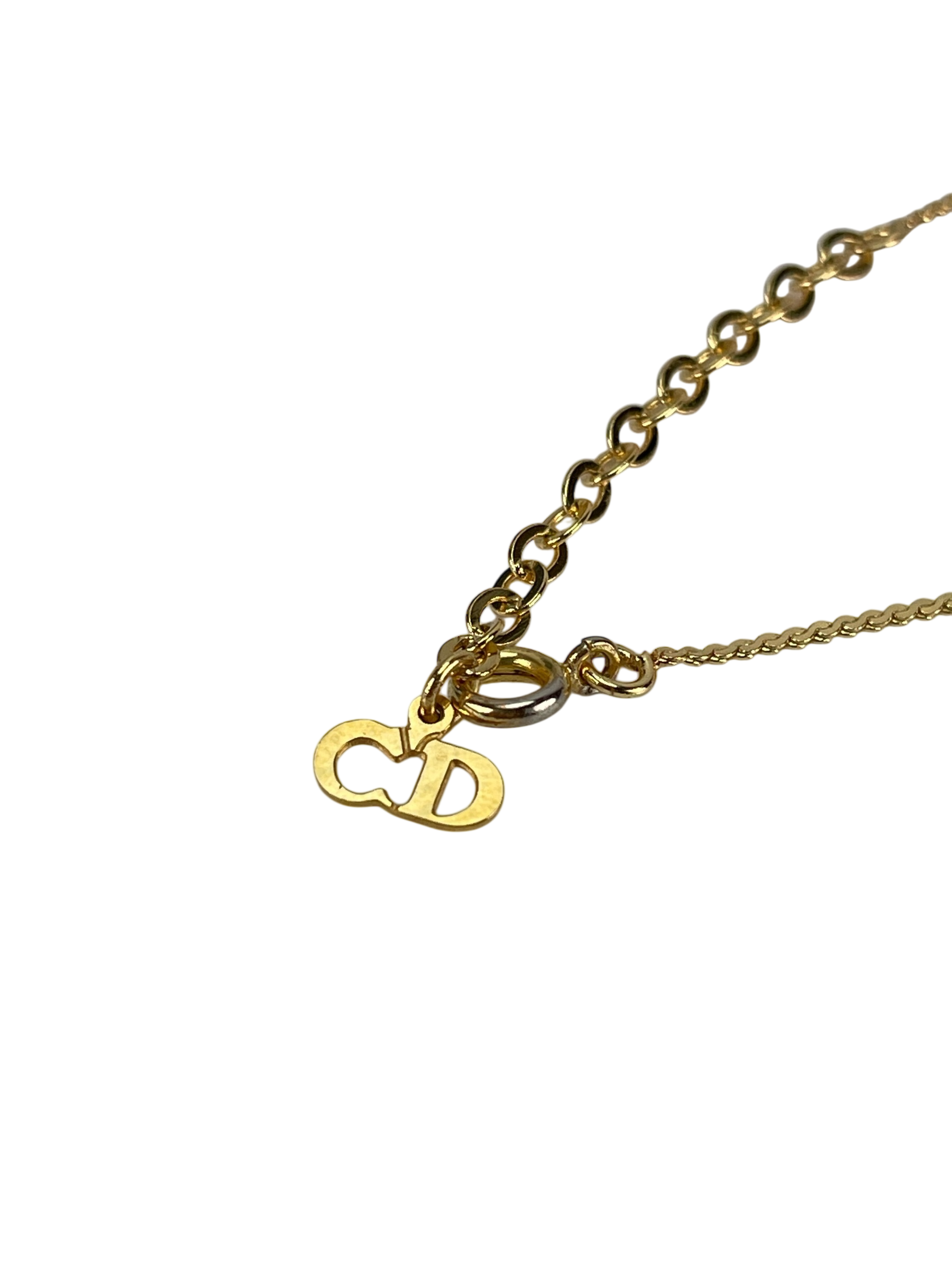CHRISTIAN DIOR - Gold Rhinestone CD Logo Necklace