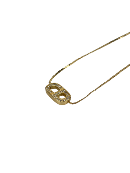 CHRISTIAN DIOR - Gold Rhinestone CD Logo Necklace