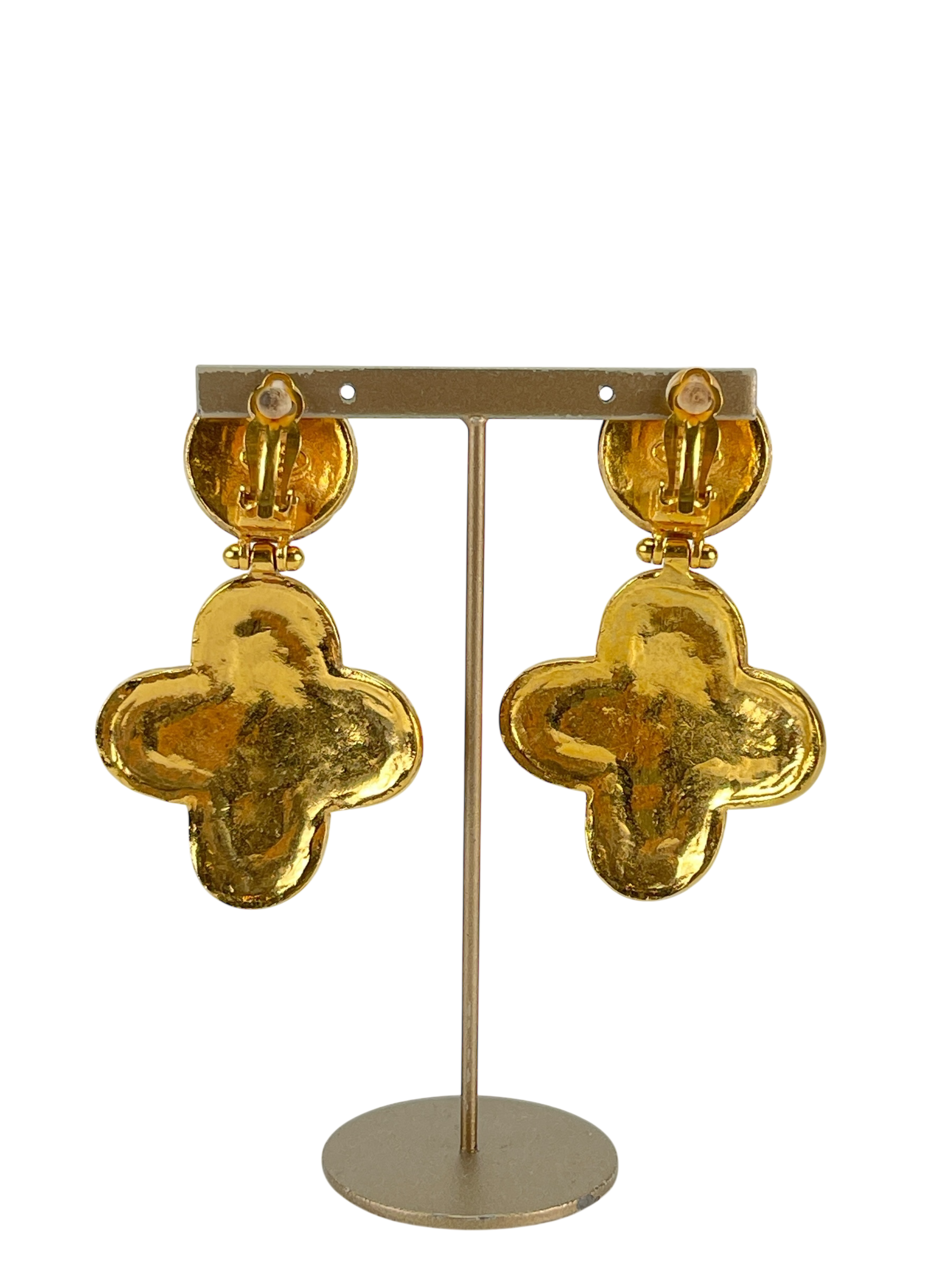 CHANEL - Gold  Gripoix Logo Clip On Vintage Earrings