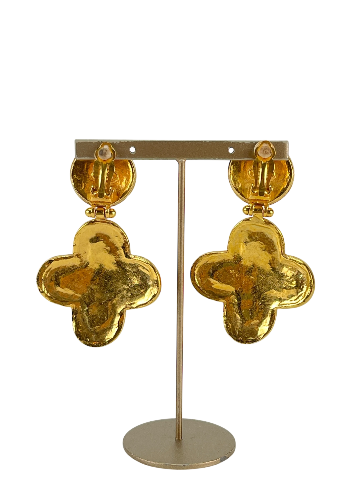 CHANEL - Gold  Gripoix Logo Clip On Vintage Earrings