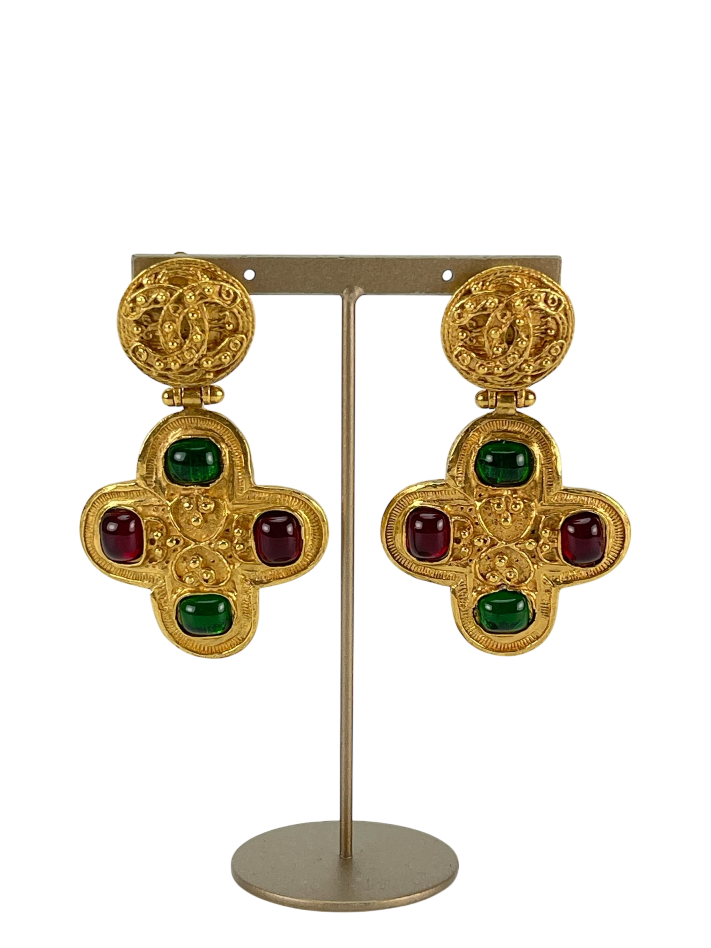 CHANEL - Gold  Gripoix Logo Clip On Vintage Earrings