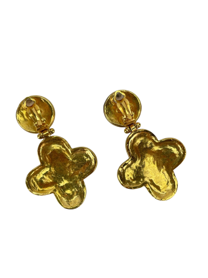 CHANEL - Gold  Gripoix Logo Clip On Vintage Earrings
