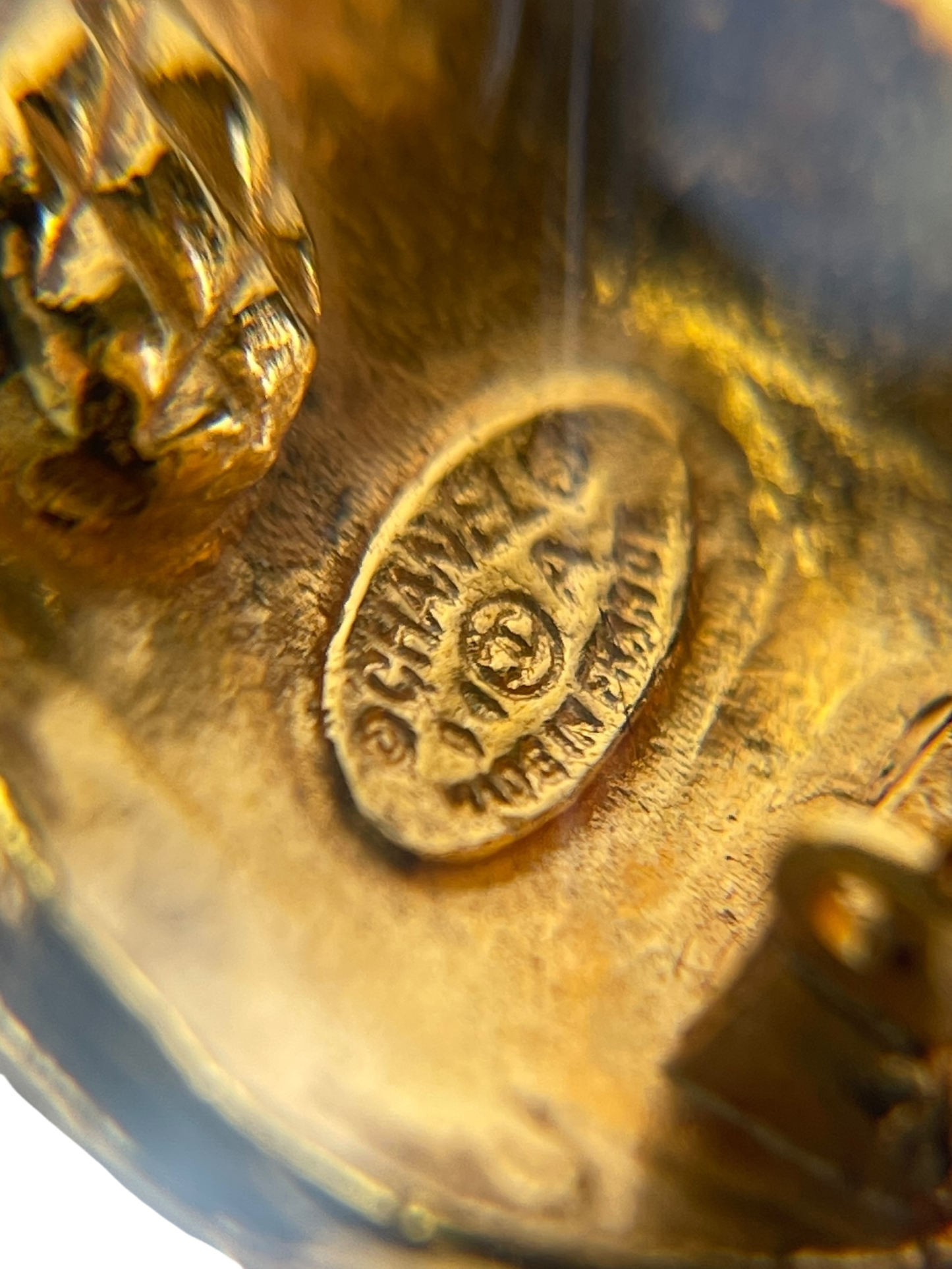 CHANEL - Gold Gripoix Logo Clip On Vintage Earrings