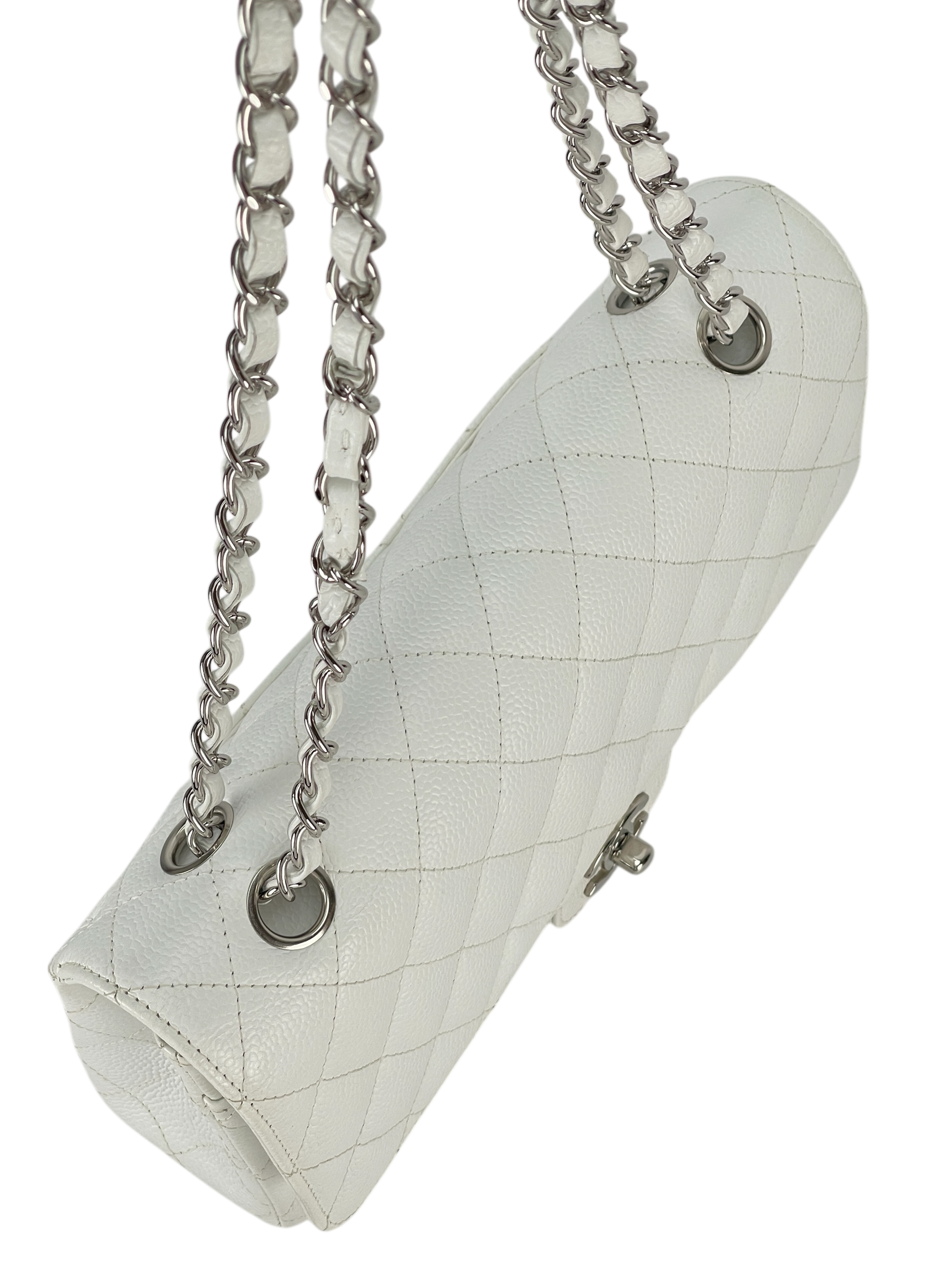 CHANEL - Medium Classic Double Flap Bag White Caviar Silver Hardware (CF25) 