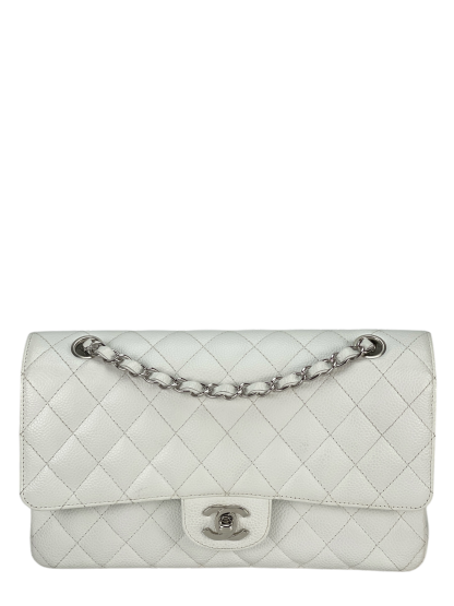 CHANEL - Medium Classic Double Flap Bag White Caviar Silver Hardware (CF25) 