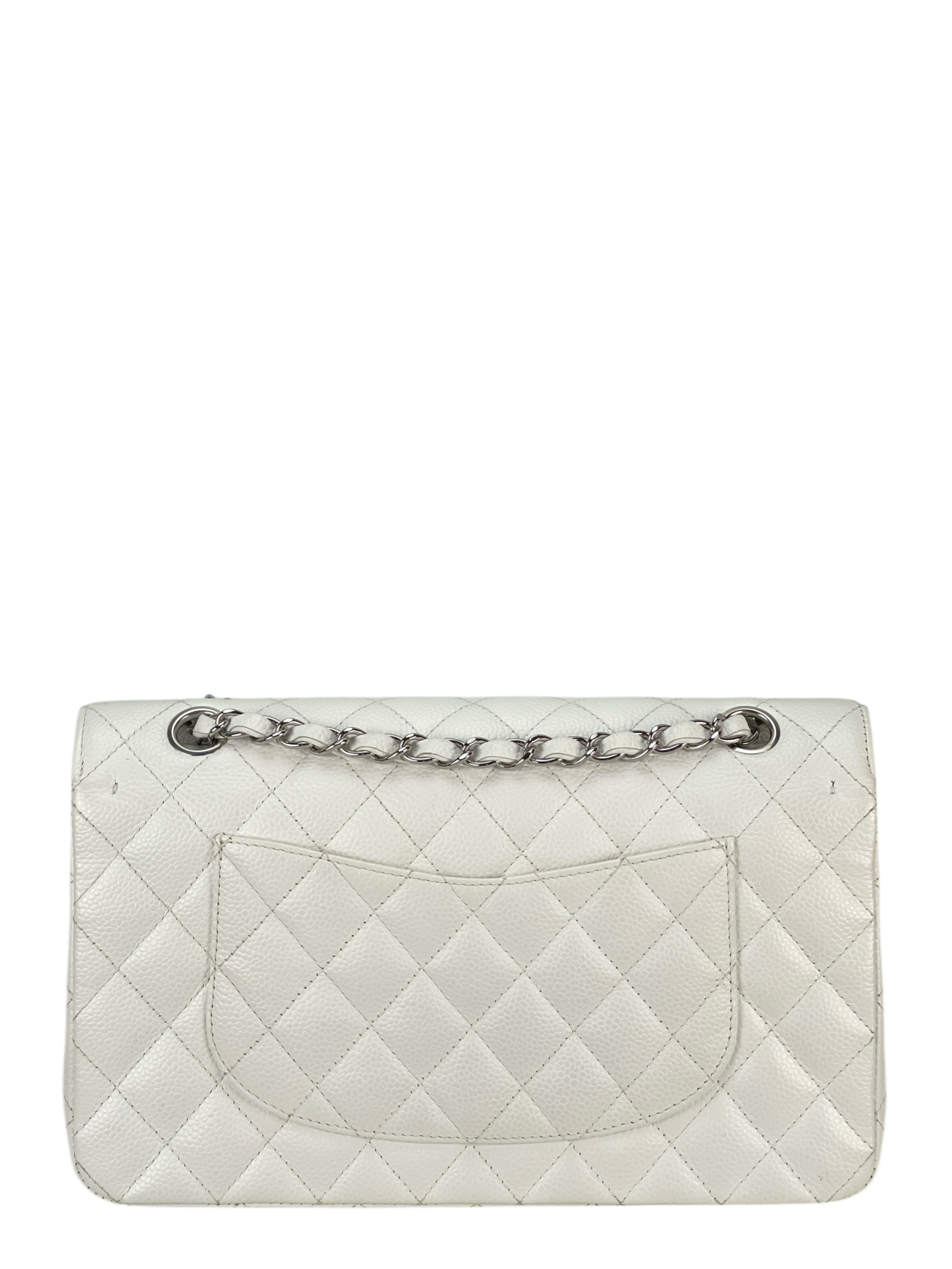 CHANEL - Medium Classic Double Flap Bag White Caviar Silver Hardware (CF25) 