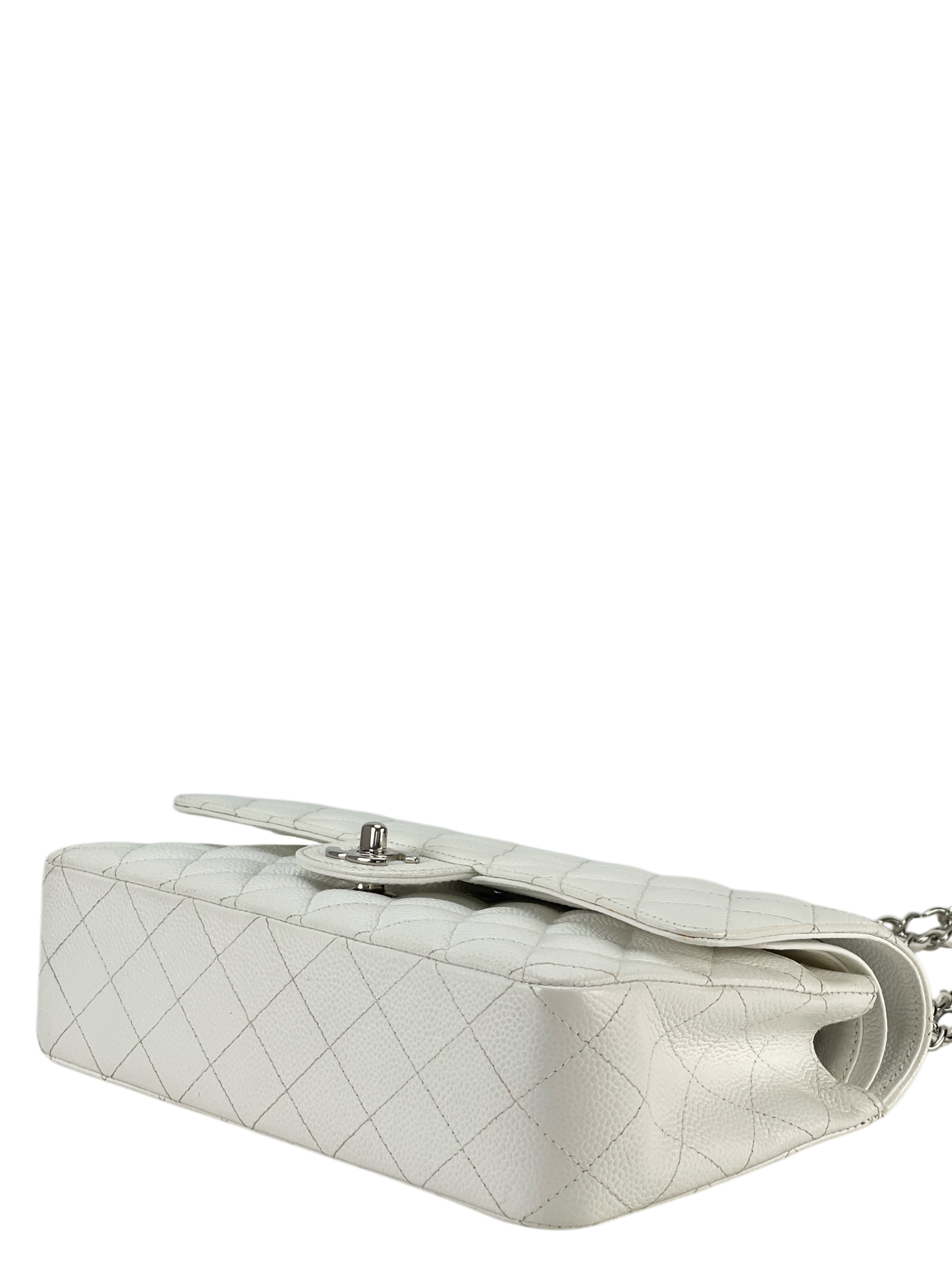 CHANEL - Medium Classic Double Flap Bag White Caviar Silver Hardware (CF25) 