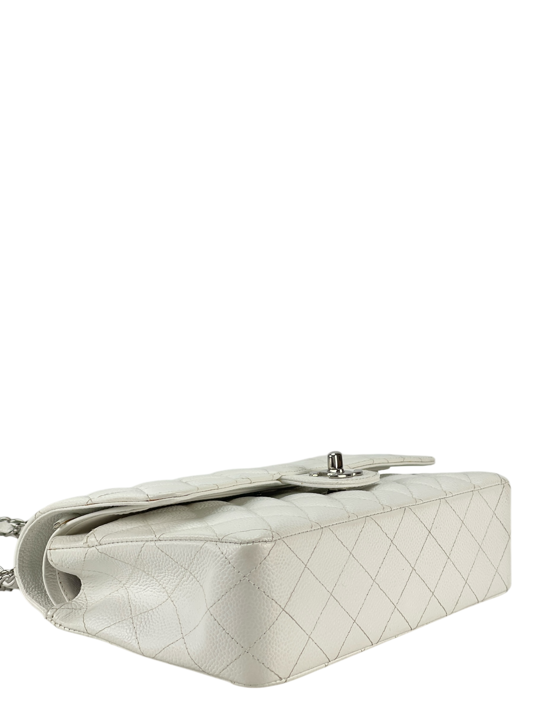 CHANEL - Medium Classic Double Flap Bag White Caviar Silver Hardware (CF25) 