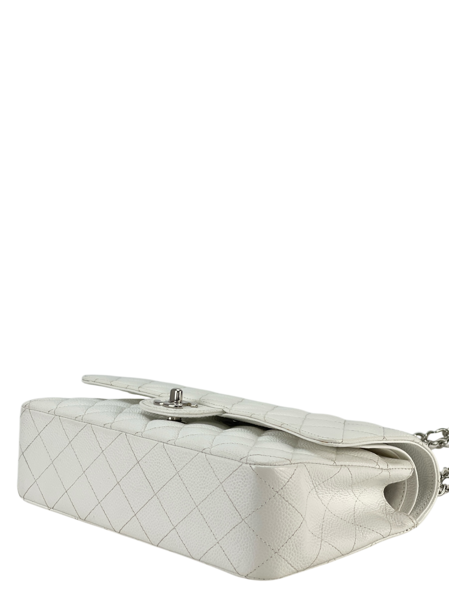 CHANEL - Medium Classic Double Flap Bag White Caviar Silver Hardware (CF25) 