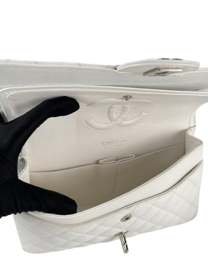 CHANEL - Medium Classic Double Flap Bag White Caviar Silver Hardware (CF25) 