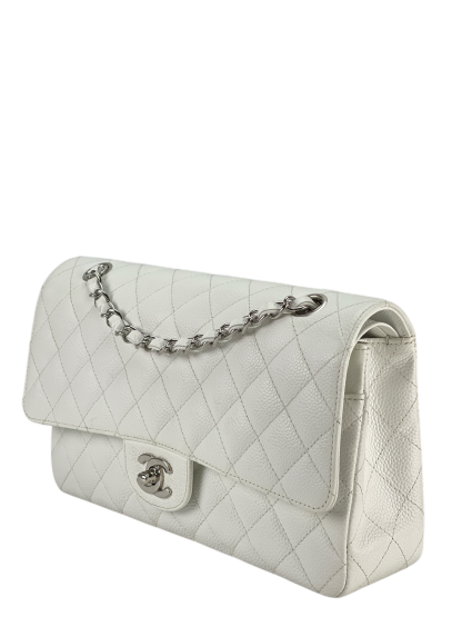 CHANEL - Medium Classic Double Flap Bag White Caviar Silver Hardware (CF25) 