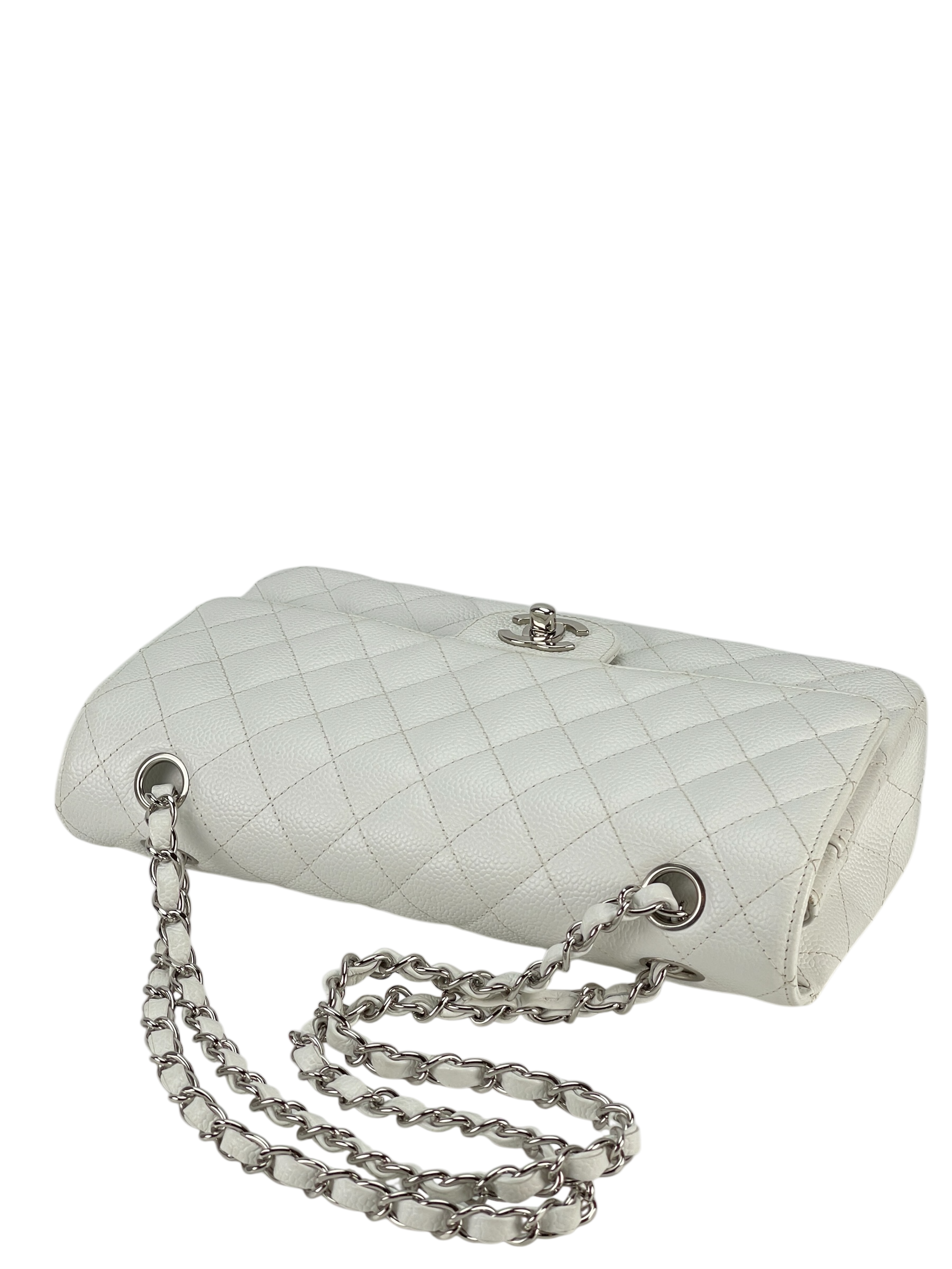 CHANEL - Medium Classic Double Flap Bag White Caviar Silver Hardware (CF25) 