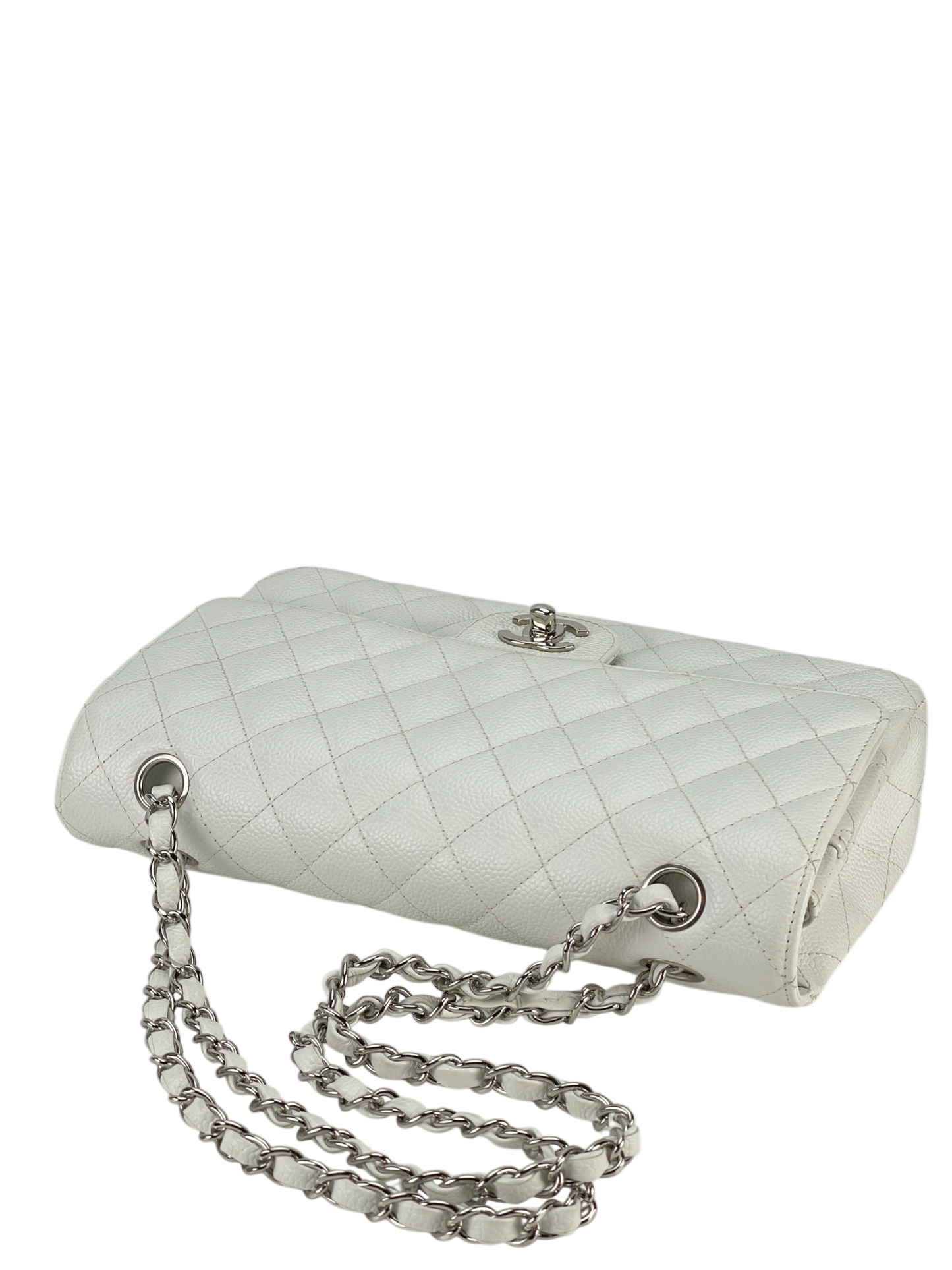 CHANEL - Medium Classic Double Flap Bag White Caviar Silver Hardware (CF25) 