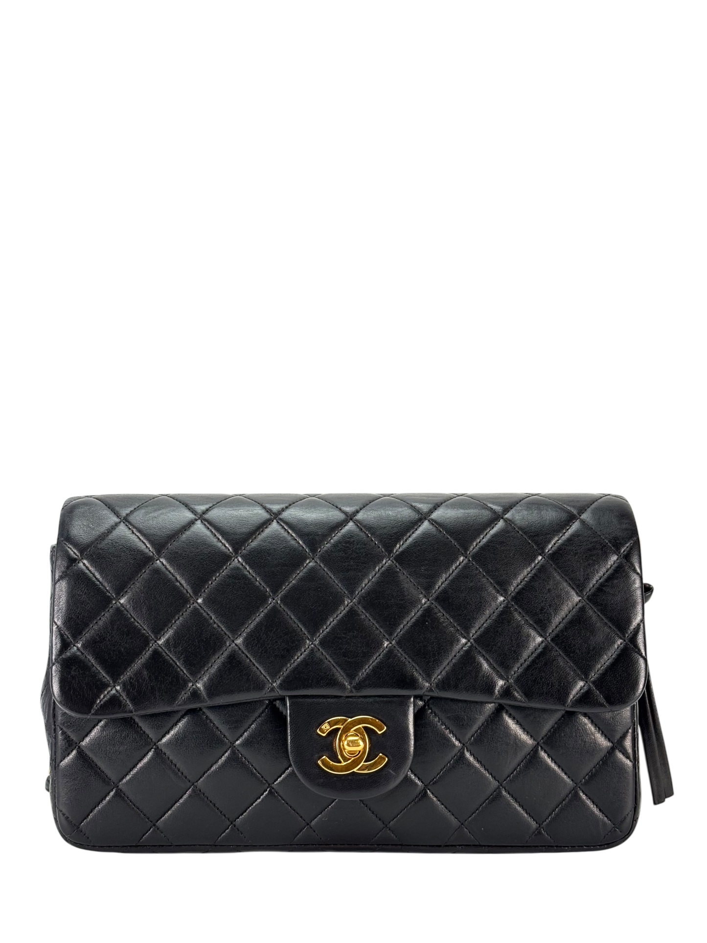 CHANEL - Black Lambskin Quilted Flap Backpack 