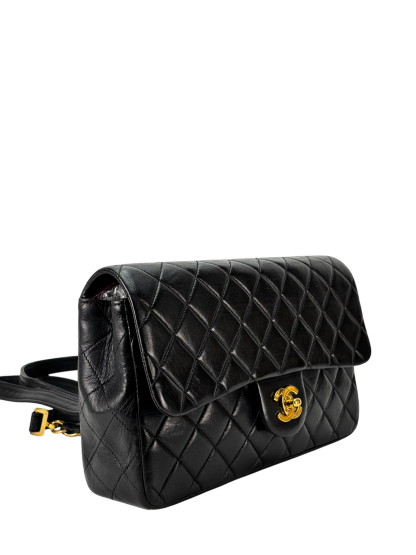 CHANEL - Black Lambskin Quilted Flap Backpack 