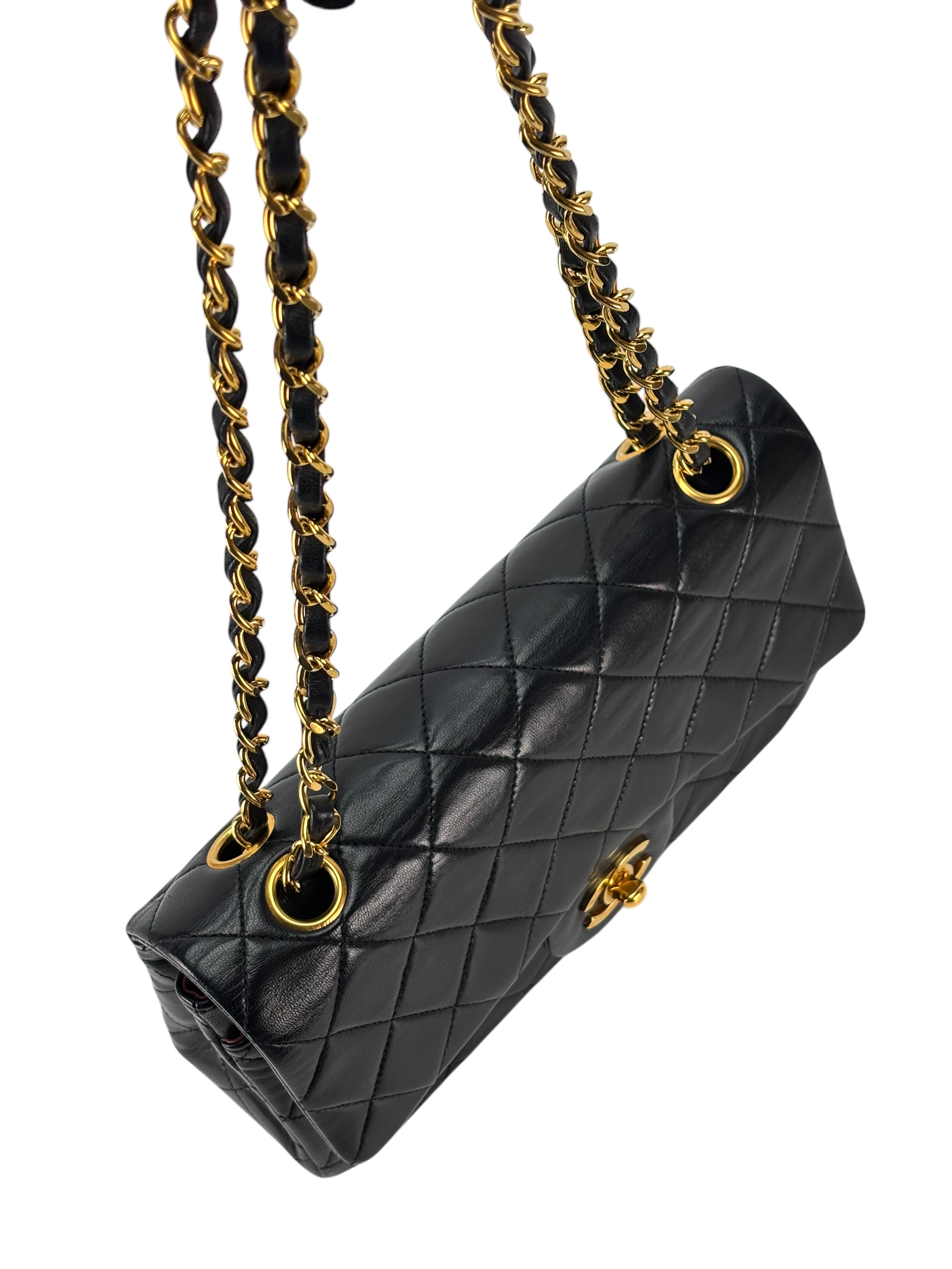 CHANEL - Small Classic Double Flap Bag Black Gold Hardware (CF23)