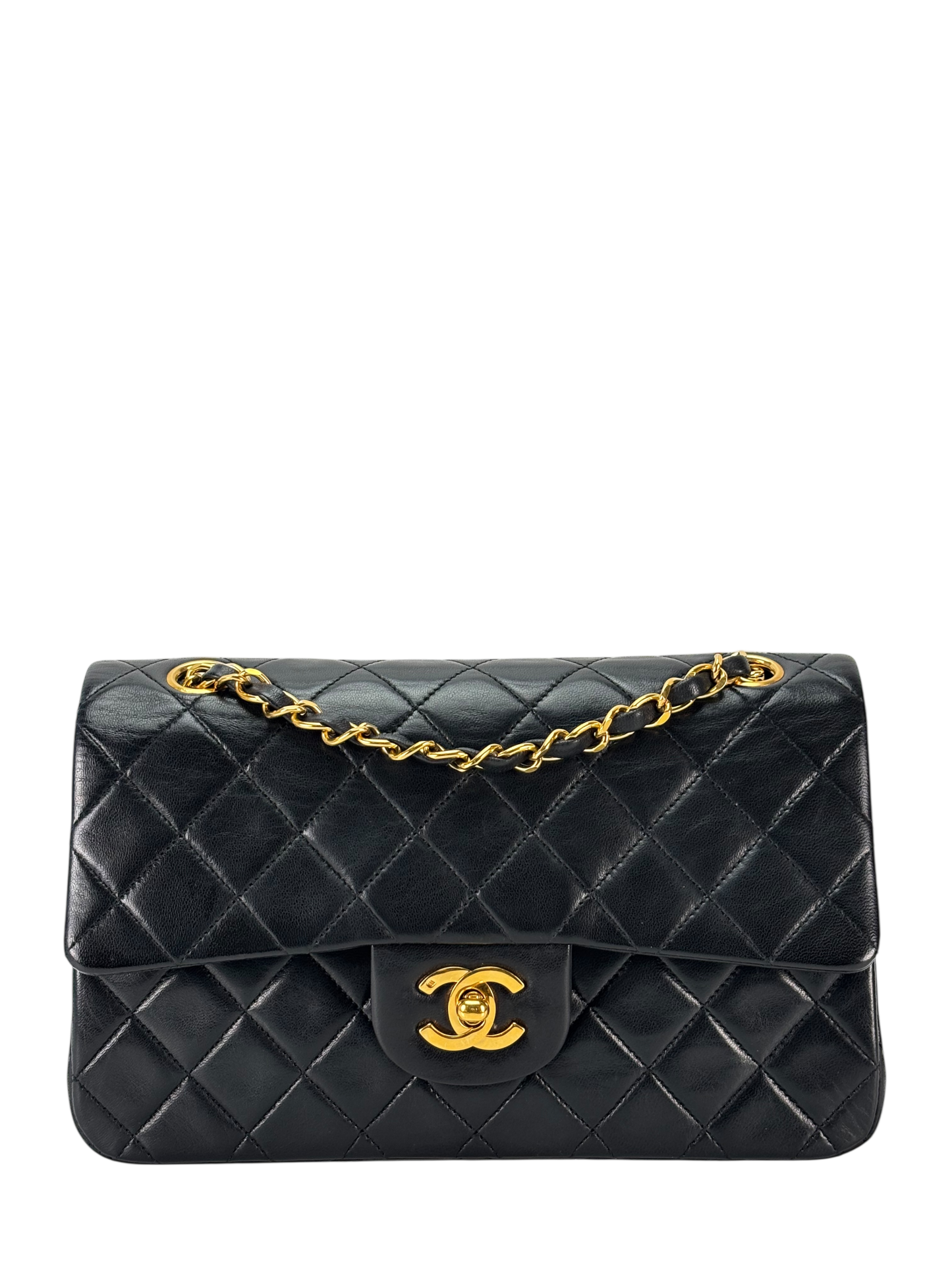 CHANEL - Small Classic Double Flap Bag Black Gold Hardware (CF23)