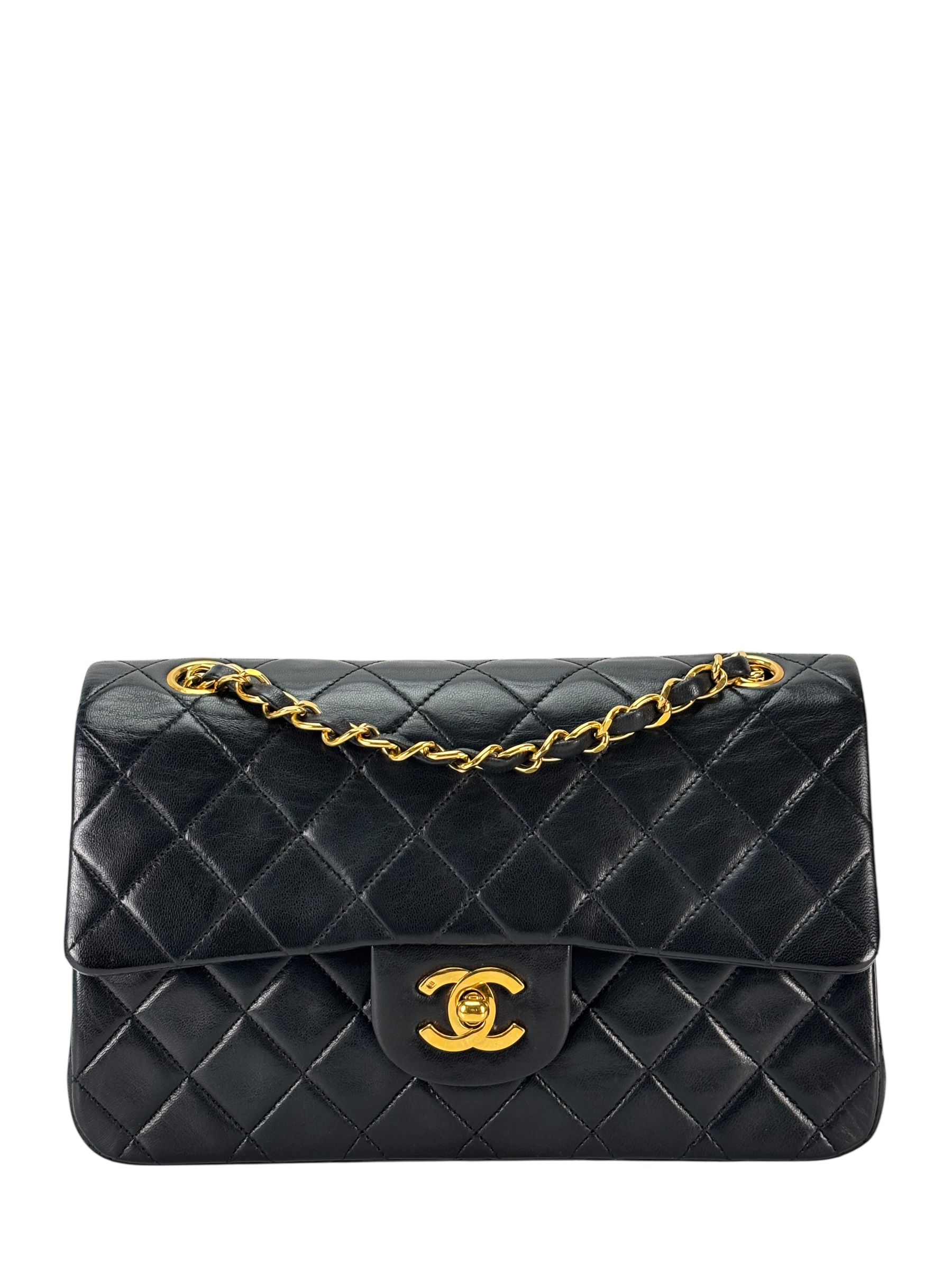 CHANEL - Small Classic Double Flap Bag Black Gold Hardware (CF23)