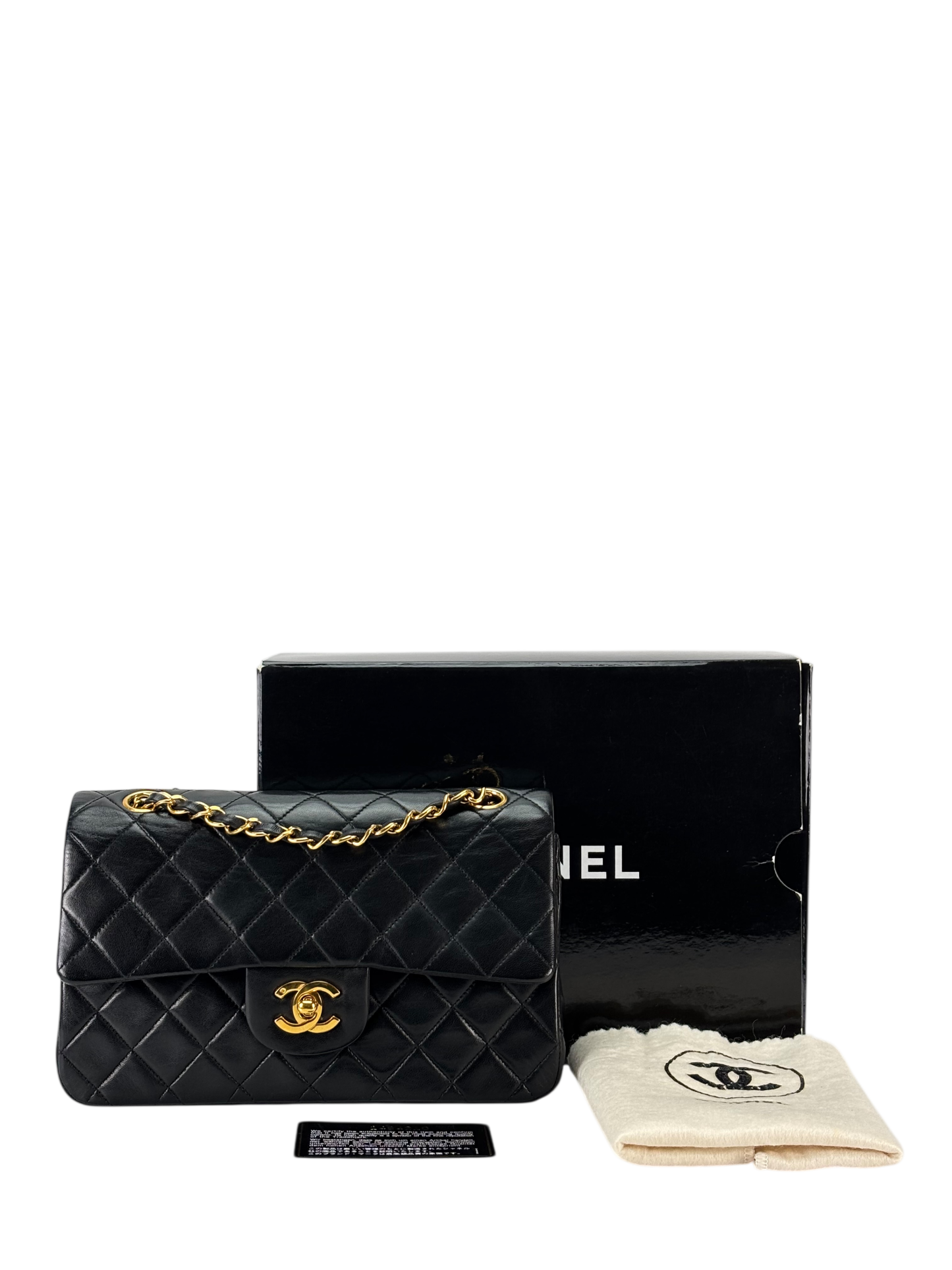 CHANEL - Small Classic Double Flap Bag Black Gold Hardware (CF23)