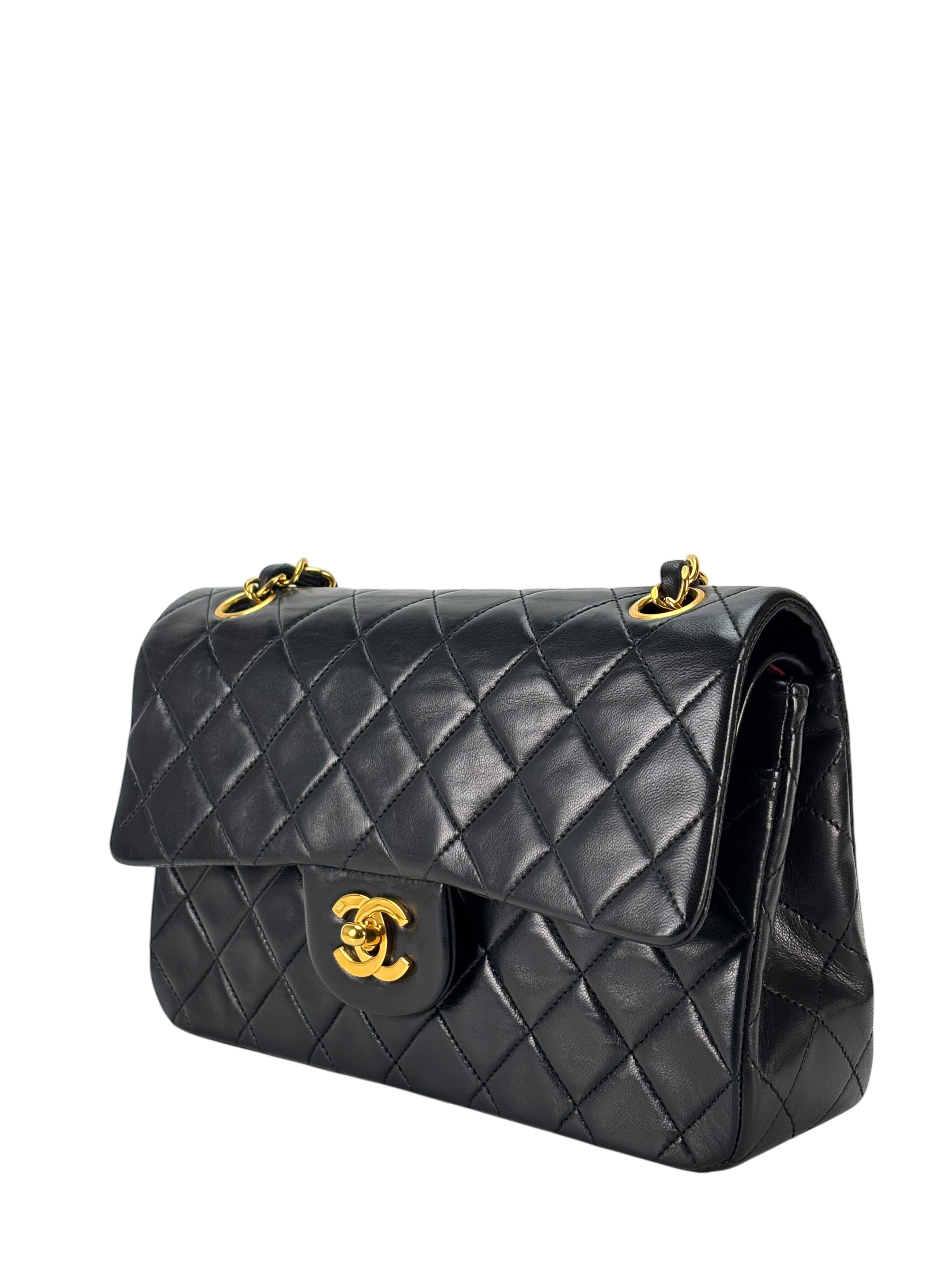 CHANEL - Small Classic Double Flap Bag Black Gold Hardware (CF23)