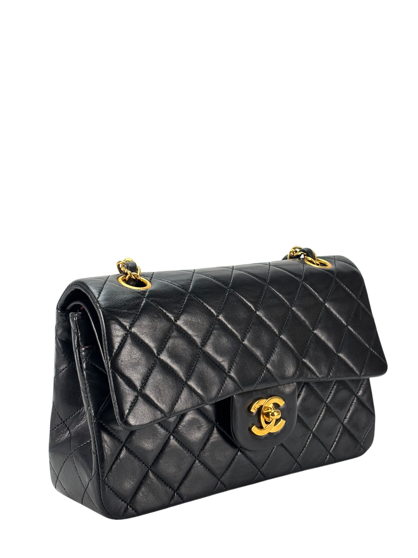 CHANEL - Small Classic Double Flap Bag Black Gold Hardware (CF23)
