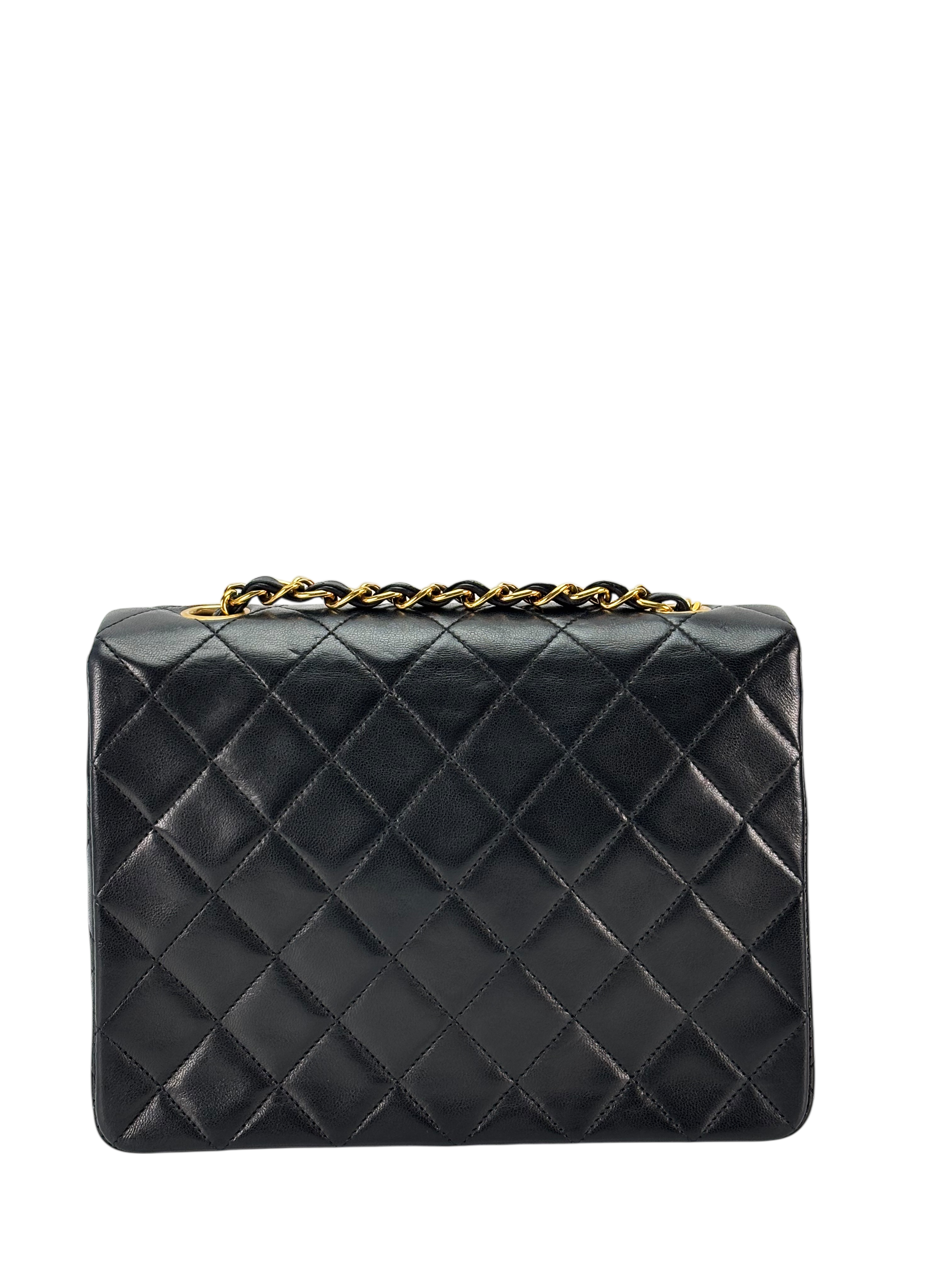 CHANEL - Black Lambskin Mini Classic Square Flap Shoulder Bag 20