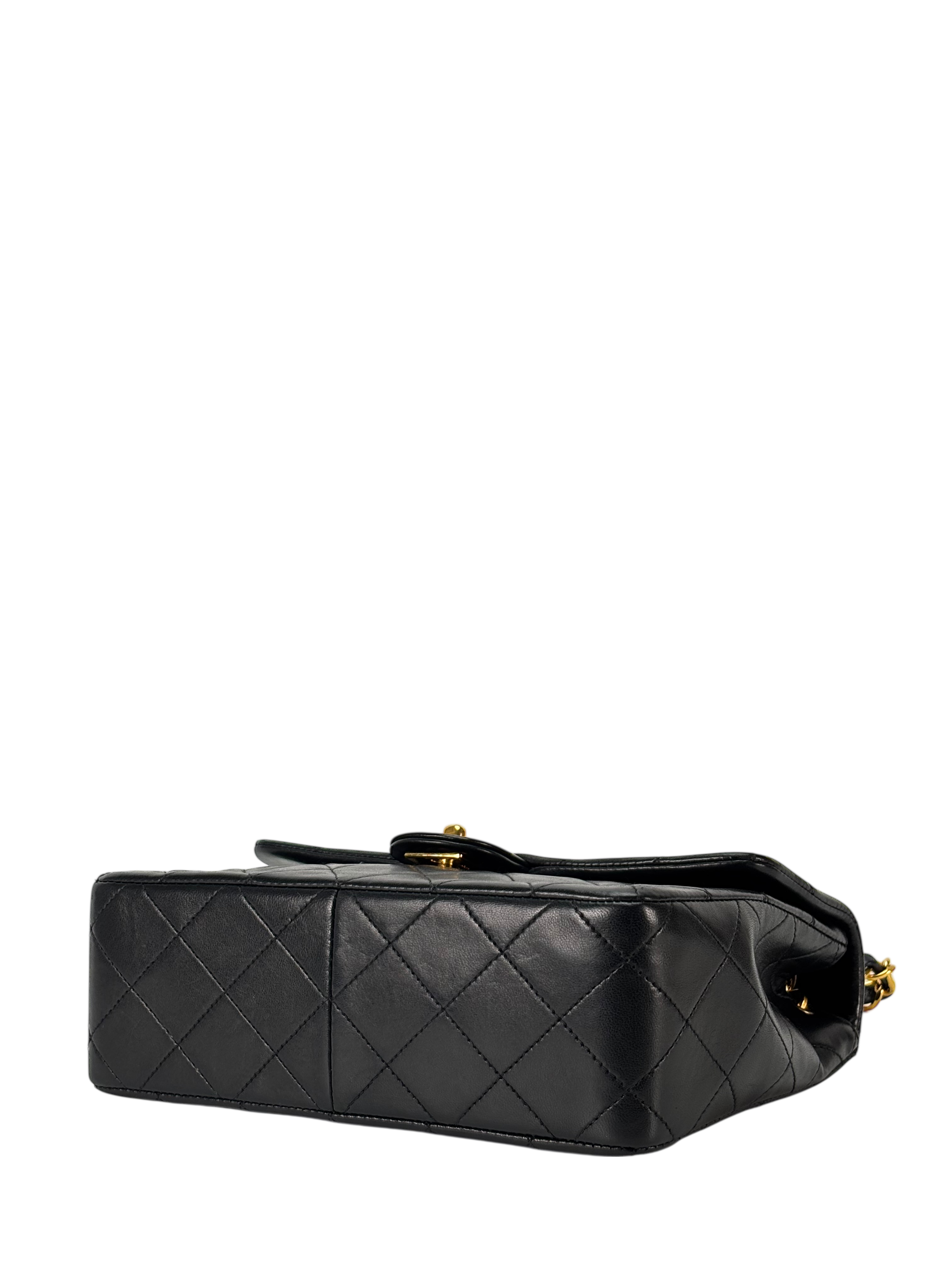 CHANEL - Black Lambskin Mini Classic Square Flap Shoulder Bag 20