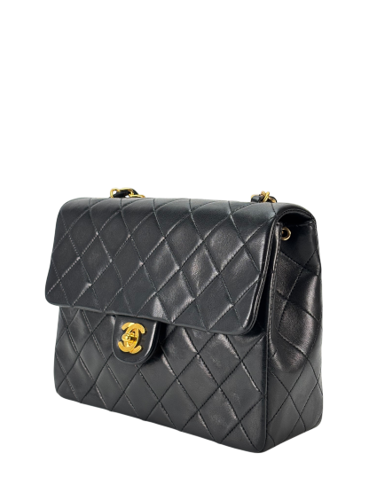 CHANEL - Black Lambskin Mini Classic Square Flap Shoulder Bag 20