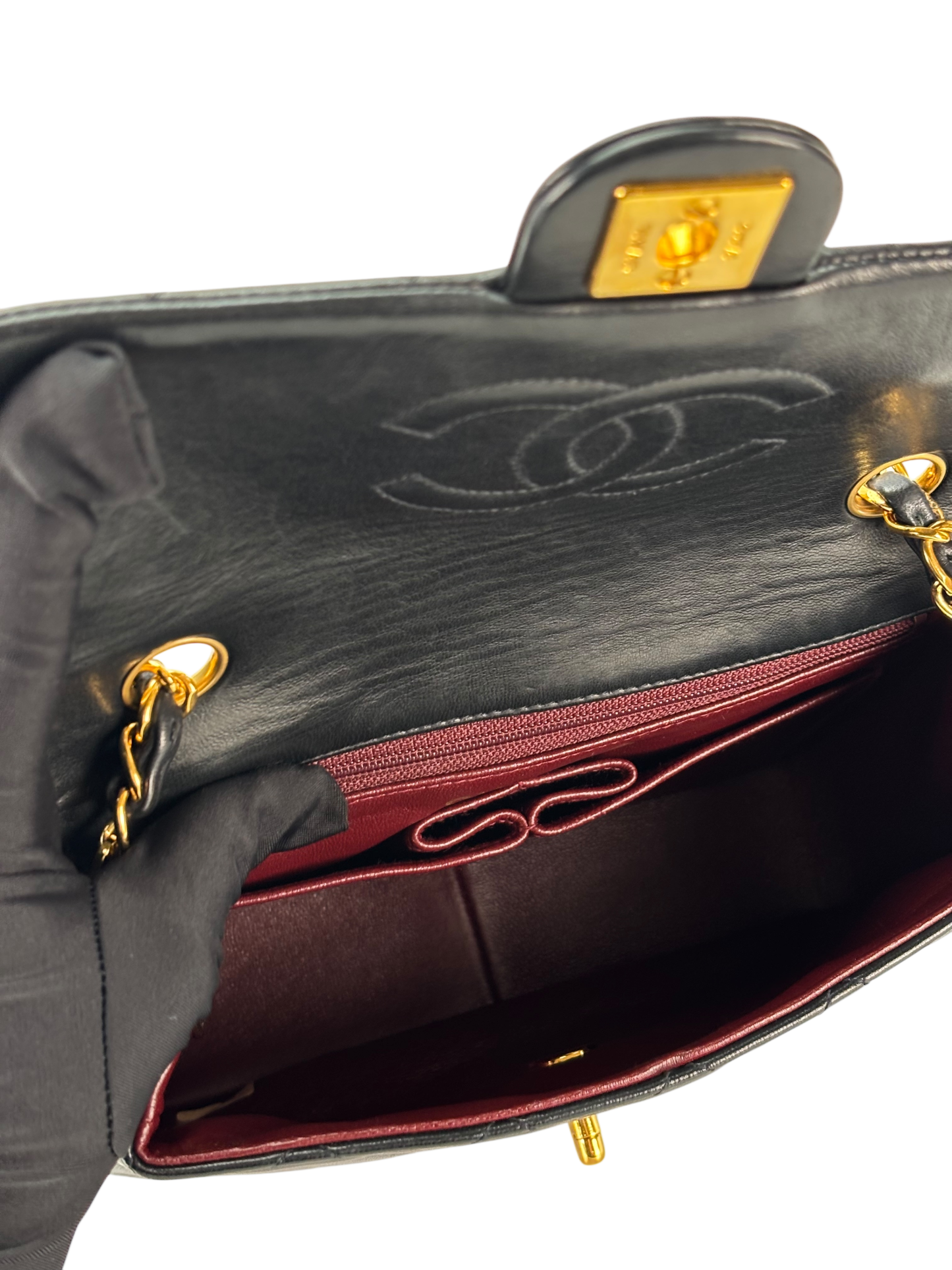 CHANEL - Black Lambskin Mini Classic Square Flap Shoulder Bag 20