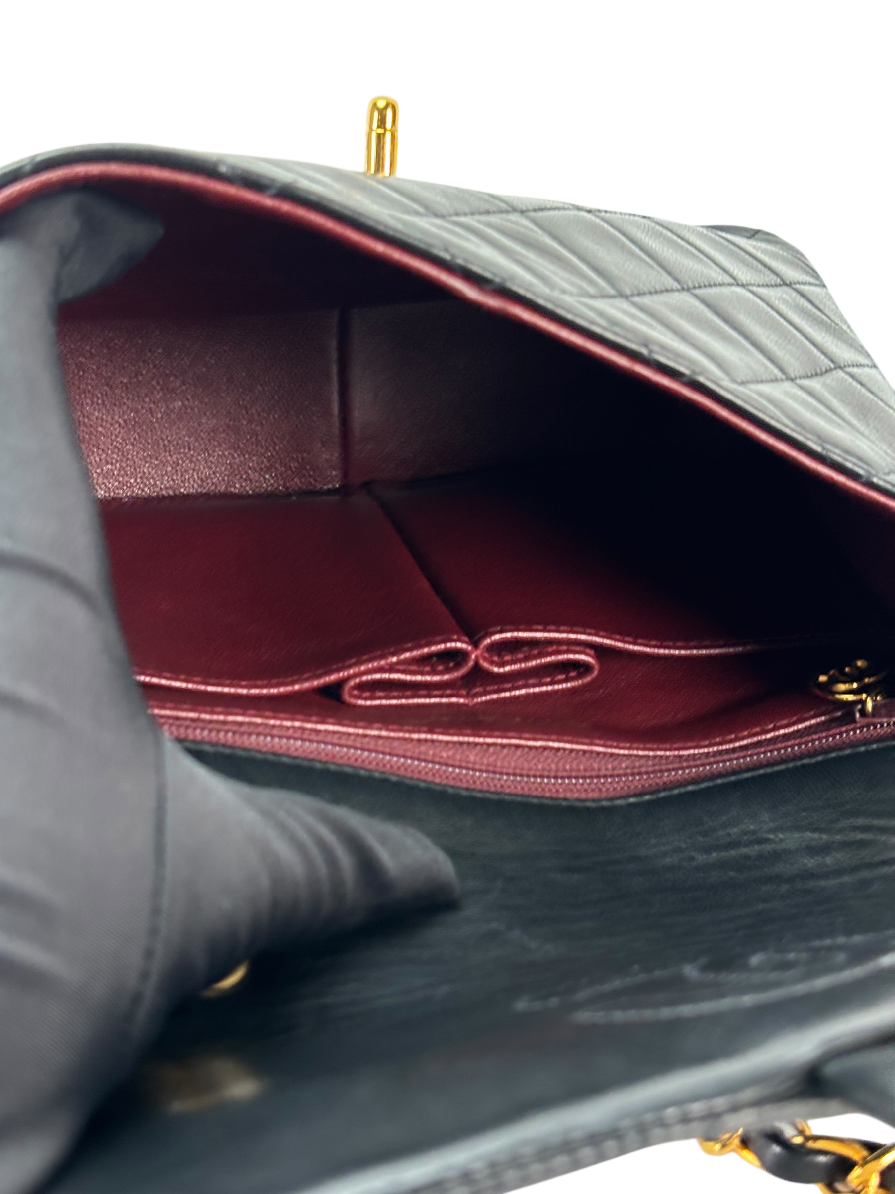 CHANEL - Black Lambskin Mini Classic Square Flap Shoulder Bag 20