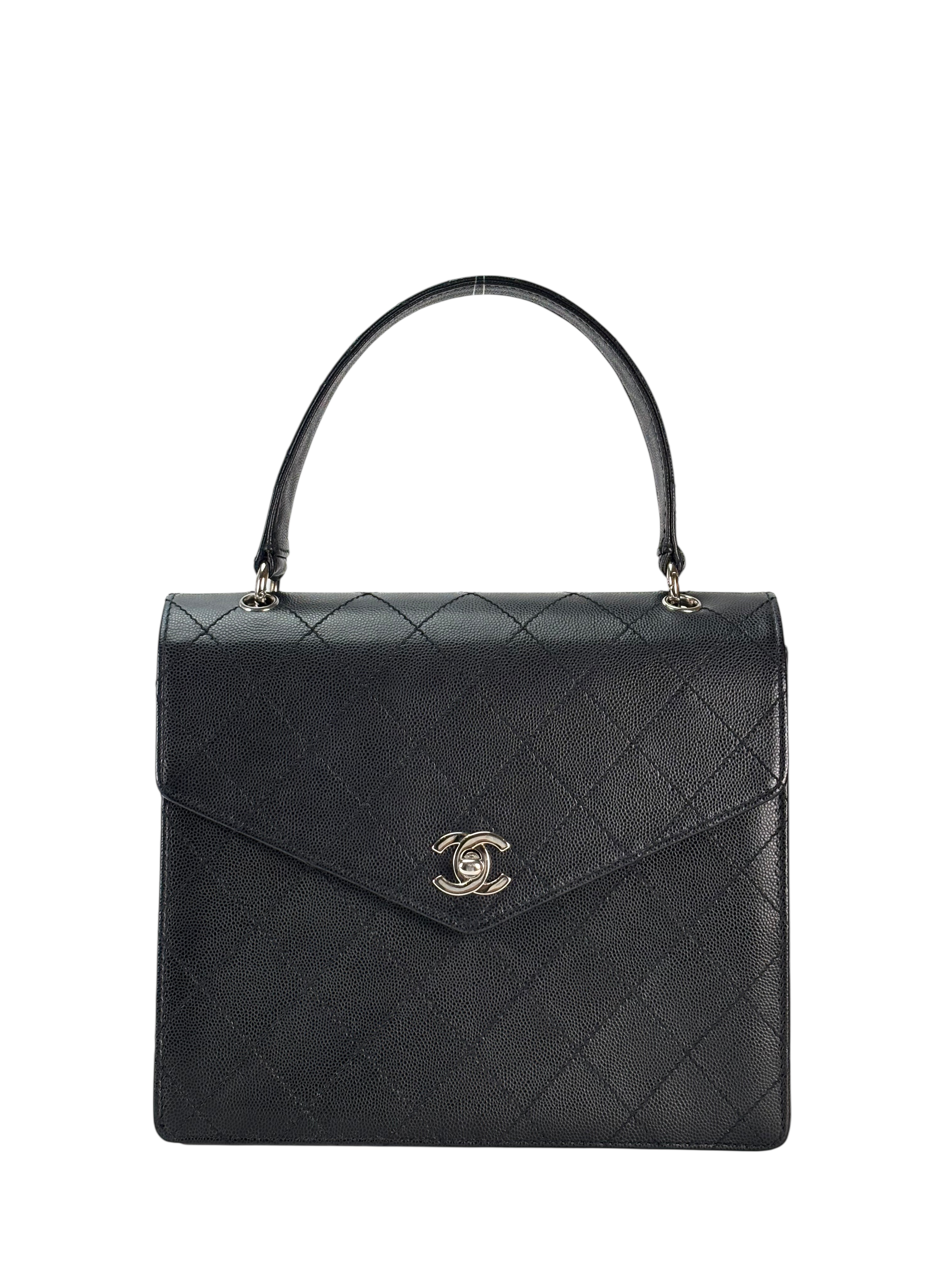 CHANEL - Black Caviar Matelasse Classic Grained Handbag Bag Silver Hardware