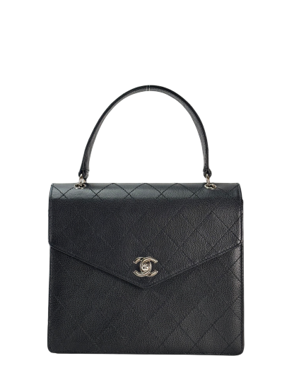 CHANEL - Black Caviar Matelasse Classic Grained Handbag Bag Silver Hardware