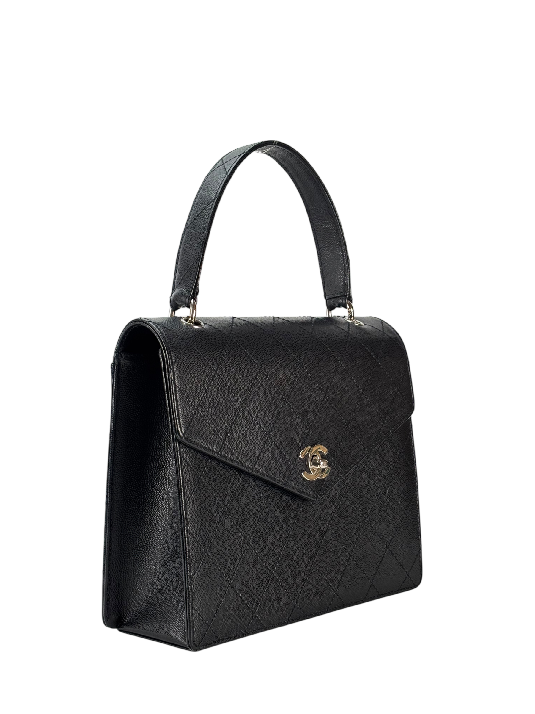 CHANEL - Black Caviar Matelasse Classic Grained Handbag Bag Silver Hardware