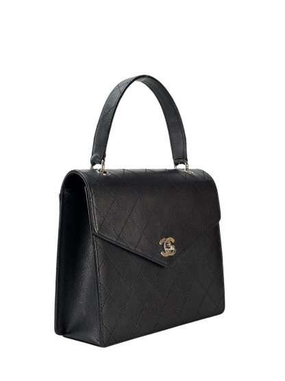 CHANEL - Black Caviar Matelasse Classic Grained Handbag Bag Silver Hardware